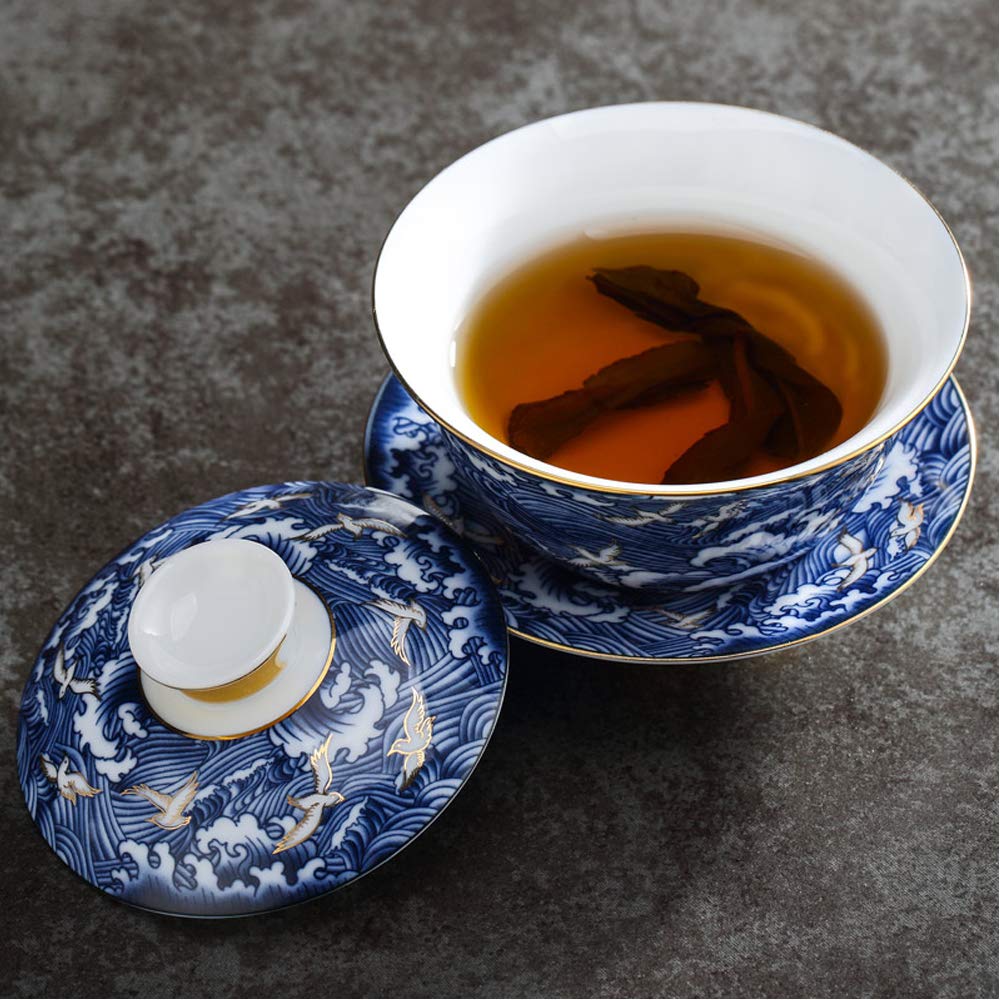 Woonsoon Jingdezhen Chinese Gaiwan Handmade 6Oz/170Ml China Blue And White Porcelain Gaiwan Kungfu Teacup Traditional Chinese Te