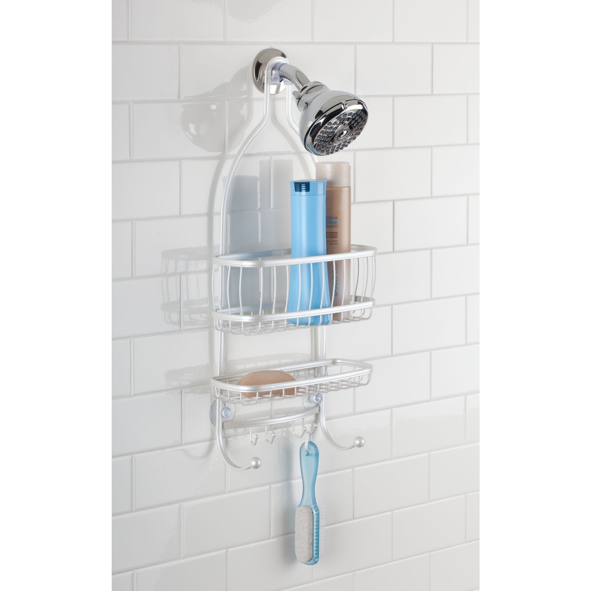 iDesign York Metal Wire Hanging Shower Caddy, Extra Wide, 10" x 4" x 22", Pearl White, Model 61974, Stainless Steel