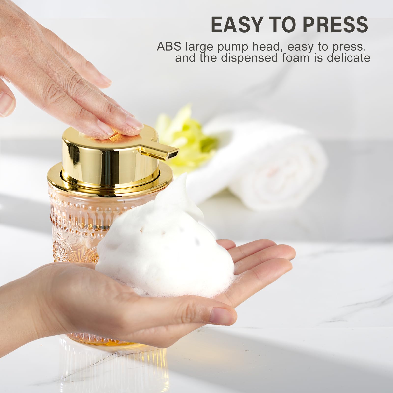 Leicurace Glass Foam Soap Dispenser, Refillable Foaming Pump Dispenser With Gold Pump, Foam Hand Soap Dispenser For Bathroom Kit