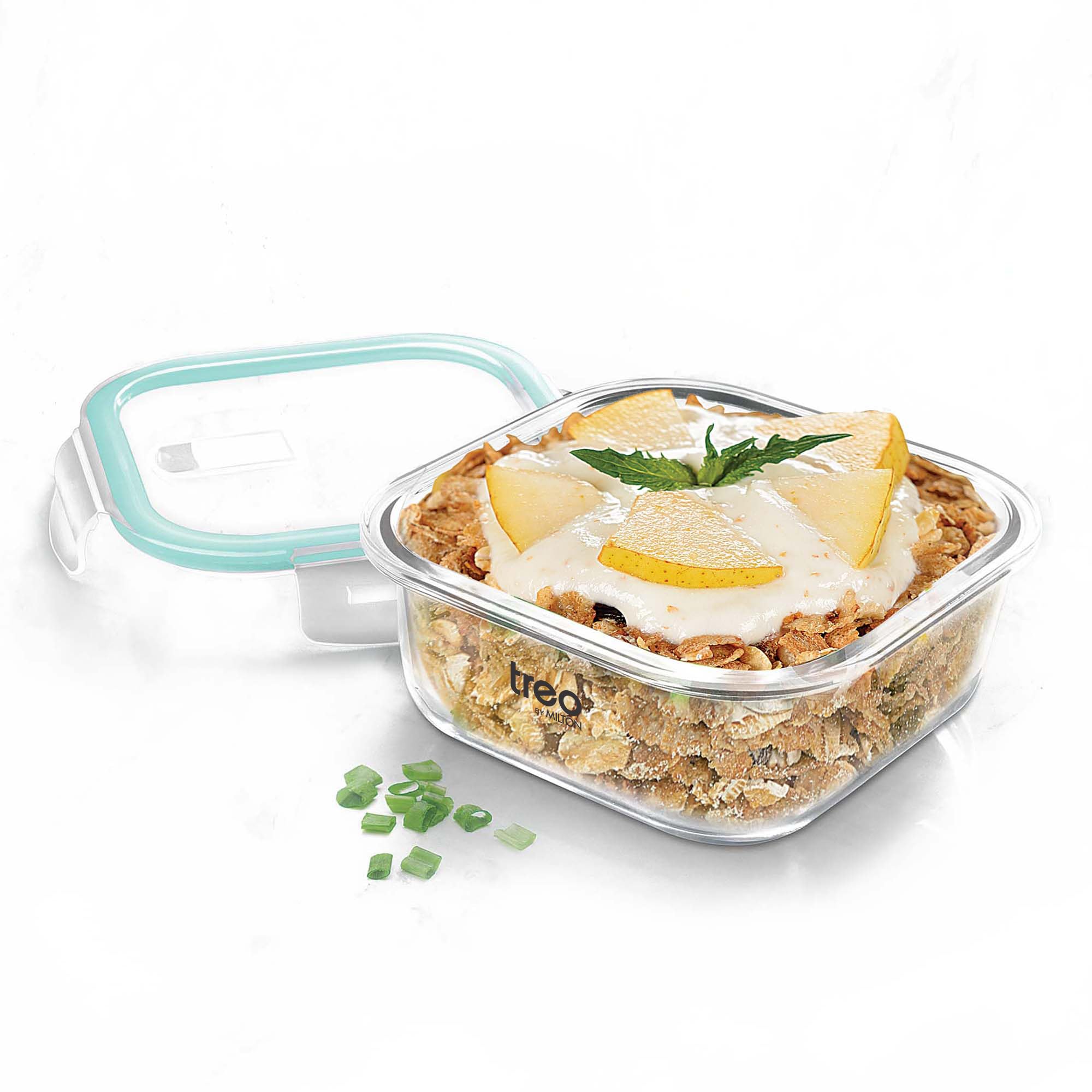 Treo By Milton Hi Borosilicate Clip Fresh Square Container, 1200 Ml, 1 Piece, Glass, Transparent