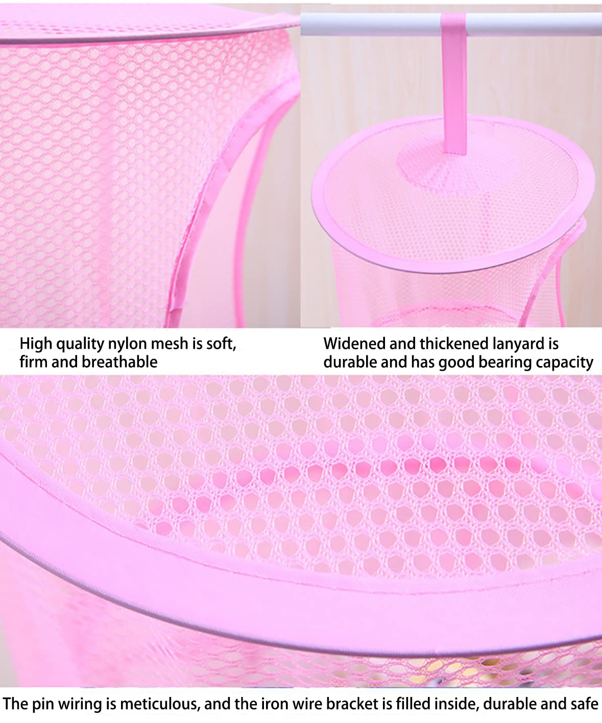 Mesh Hanging Storage Basket With 3 Compartments Foldable Hanging Storage Organizer Net Bag For Toys Storage, Space Saver Sundrie
