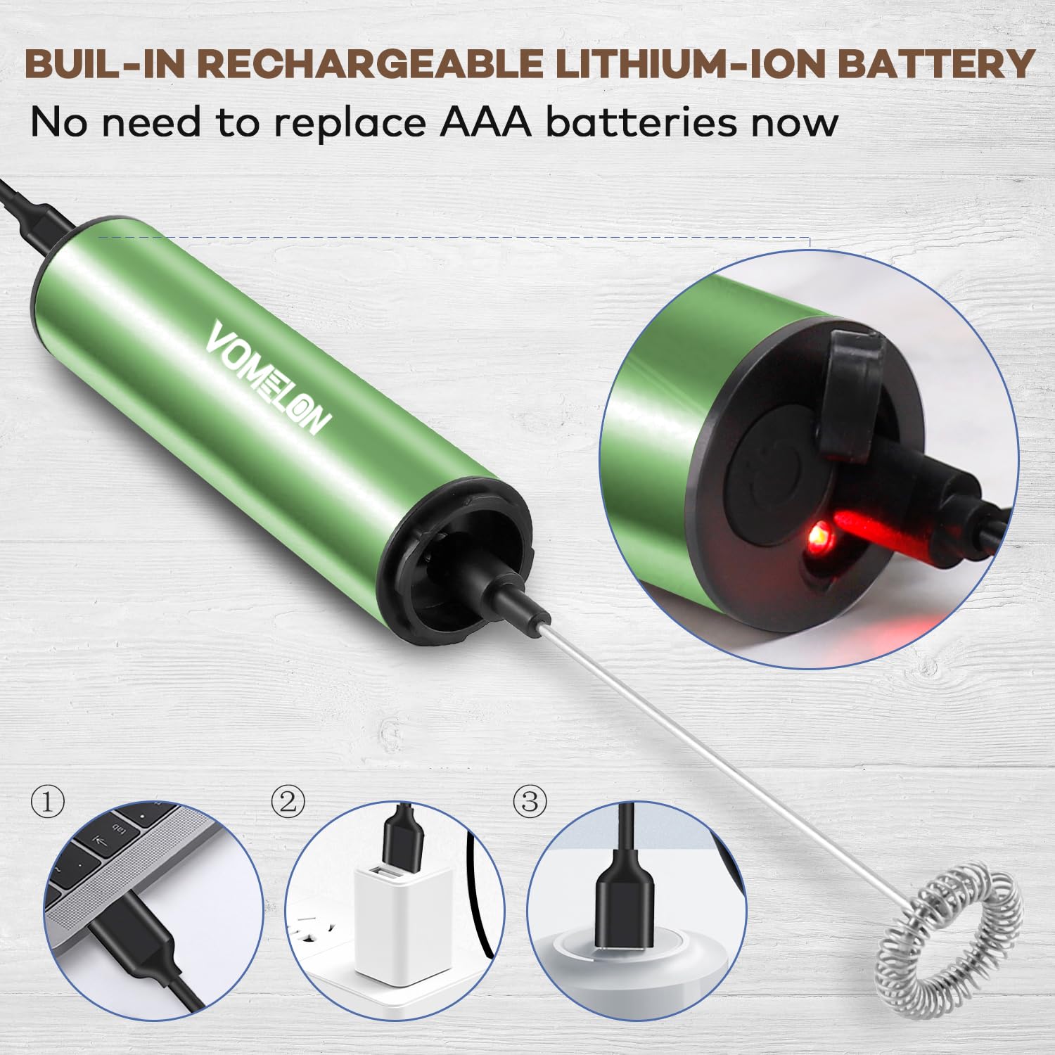 Rechargeable Milk Frother, Electric Coffee Foamer, Handheld Drink Mixer For Latte, Cappuccino, Coffee, Eggs, Hot Chocolate, Prot