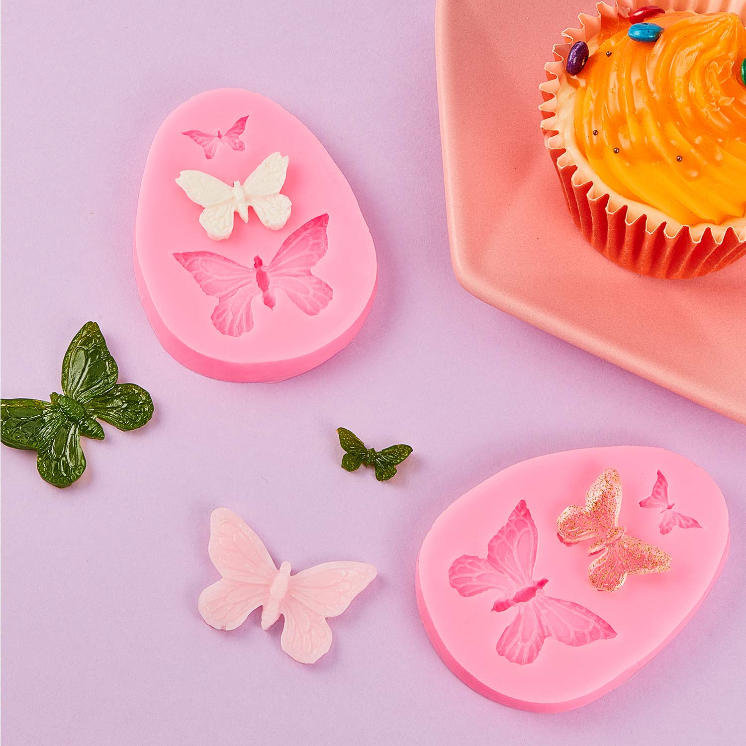 2 Pieces Butterfly Silicone Molds Mini Butterfly Fondant Cake Baking Mold Cupcake Decoration Tool Butterfly Shaped Chocolate Tra