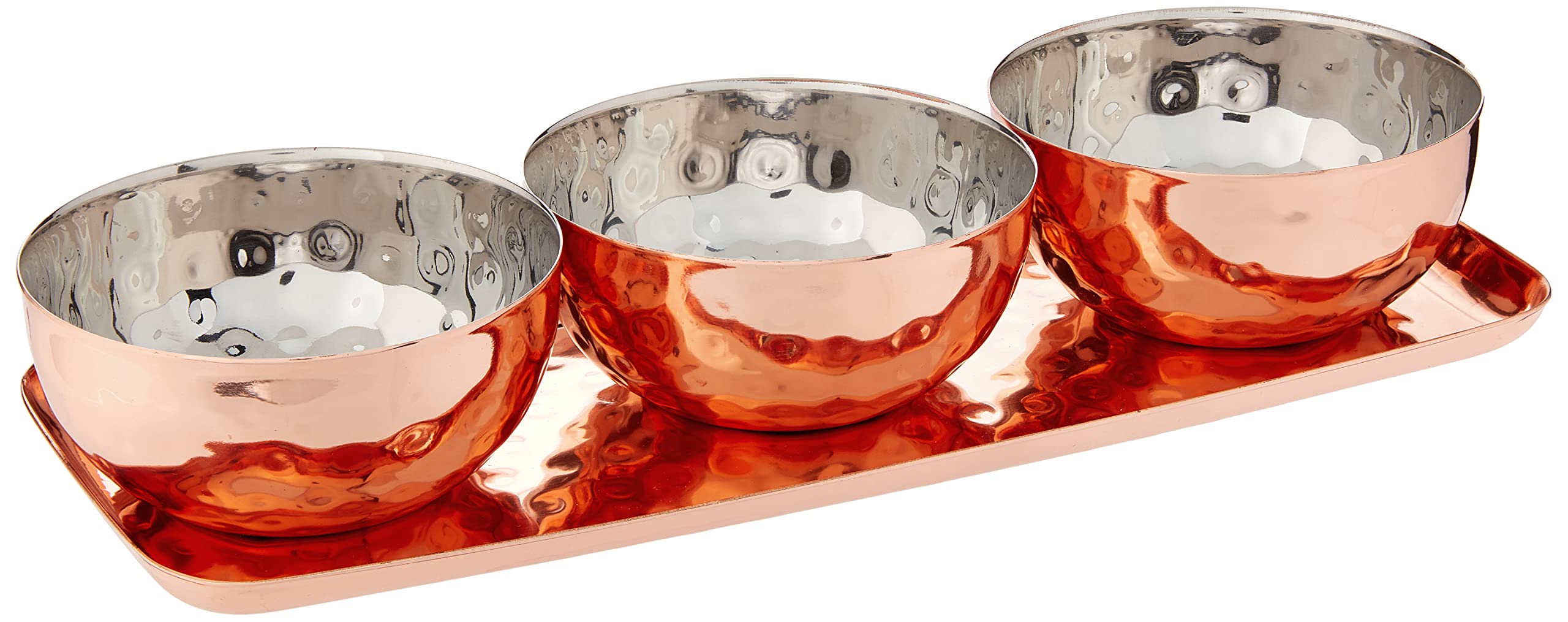 Godinger Hammered Tray With 3 Bowls, Copper