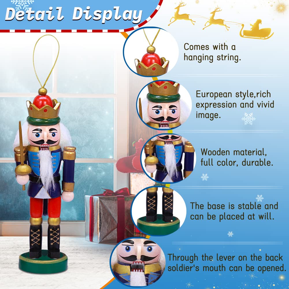 Jolik 6 PCS Christmas Nutcracker Ornament Set Wooden Nutcracker Ornaments Decoration for Xmas Tree, Table Decor(5.3, Set of 6p