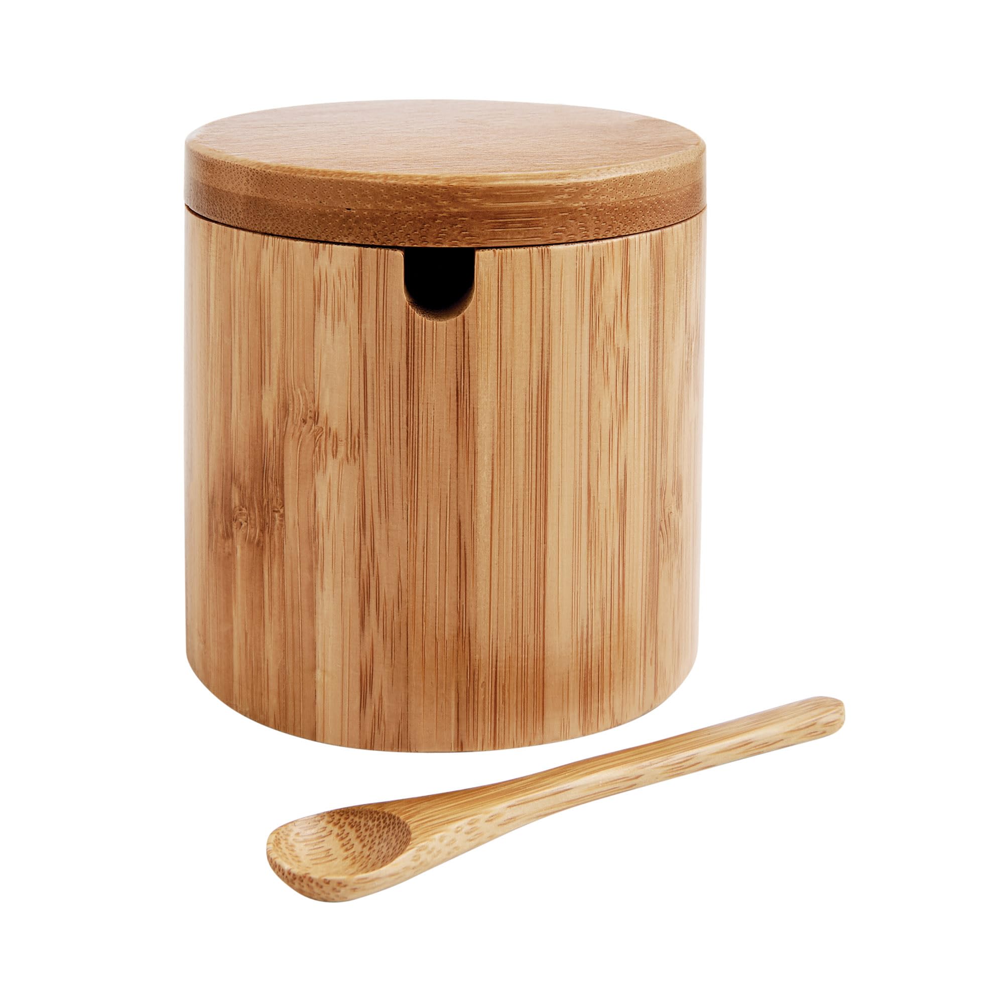 HIC Kitchen Salt Box with Lid and Spoon, Natural Bamboo; Approximately 7Ounce Capacity