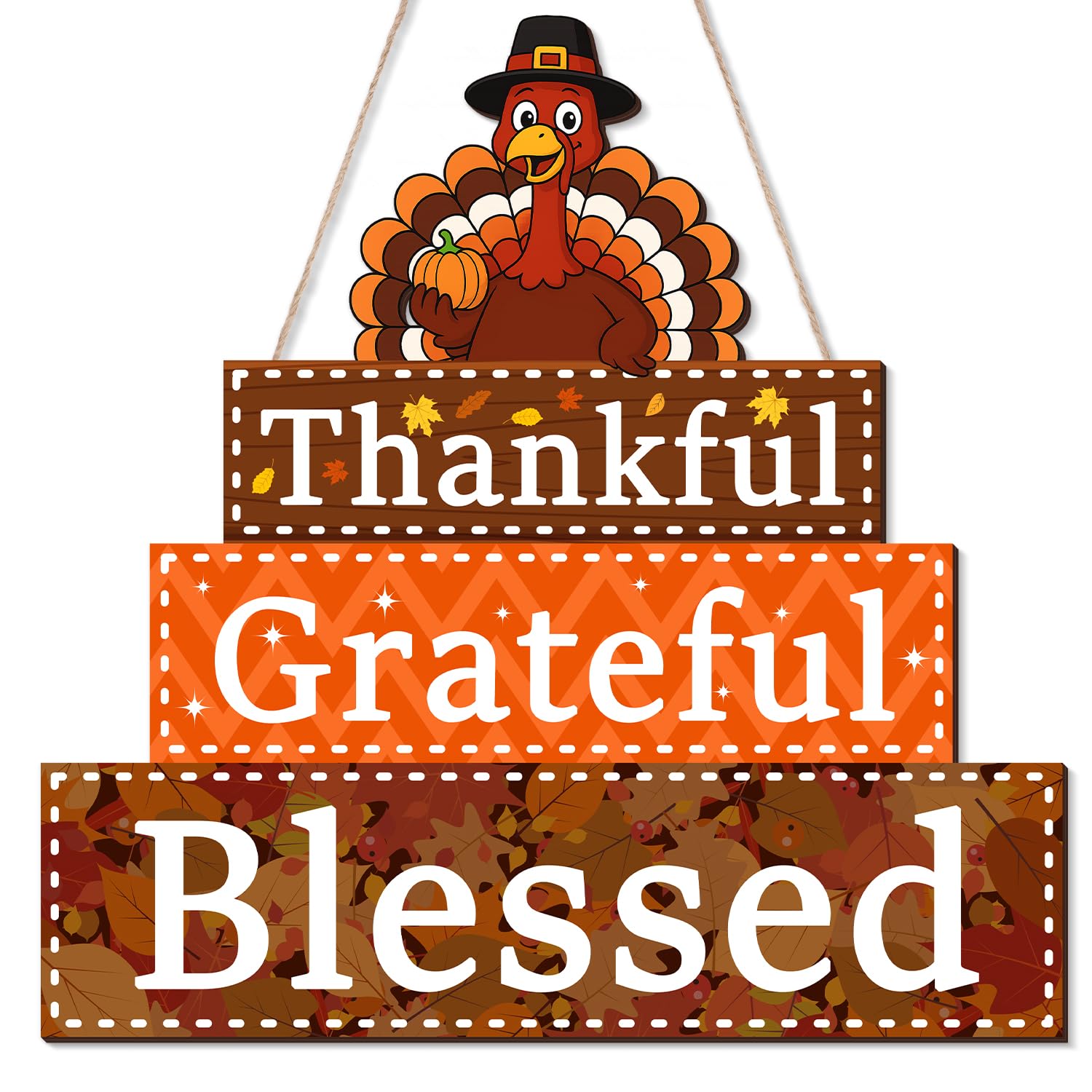 Thanksgiving Decorations Wooden Turkey Door Sign Thankful Grateful Blessed Sign Decor Hanging Wall Signs for Thanksgiving Harves