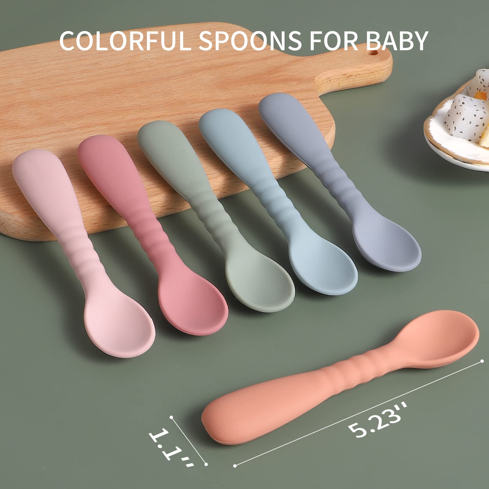 Me.Fan Silicone Baby Feeding Spoons [6 Pack] First Stage Baby Infant Spoons - Baby Utensils Soft Training Spoon Self Feeding - C