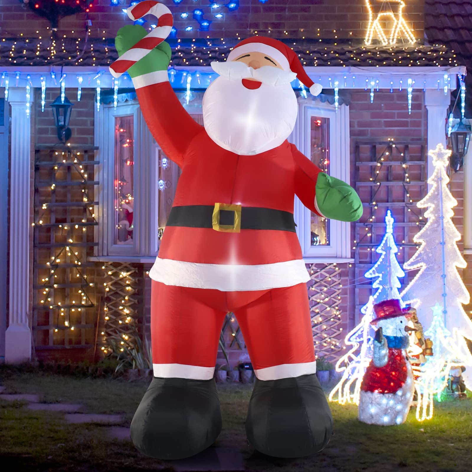 SHDEJTG 10ft Inflatable Christmas Decorations, Christmas Santa Claus with Candy with LED Light Blow Up for Christmas Party Indoo