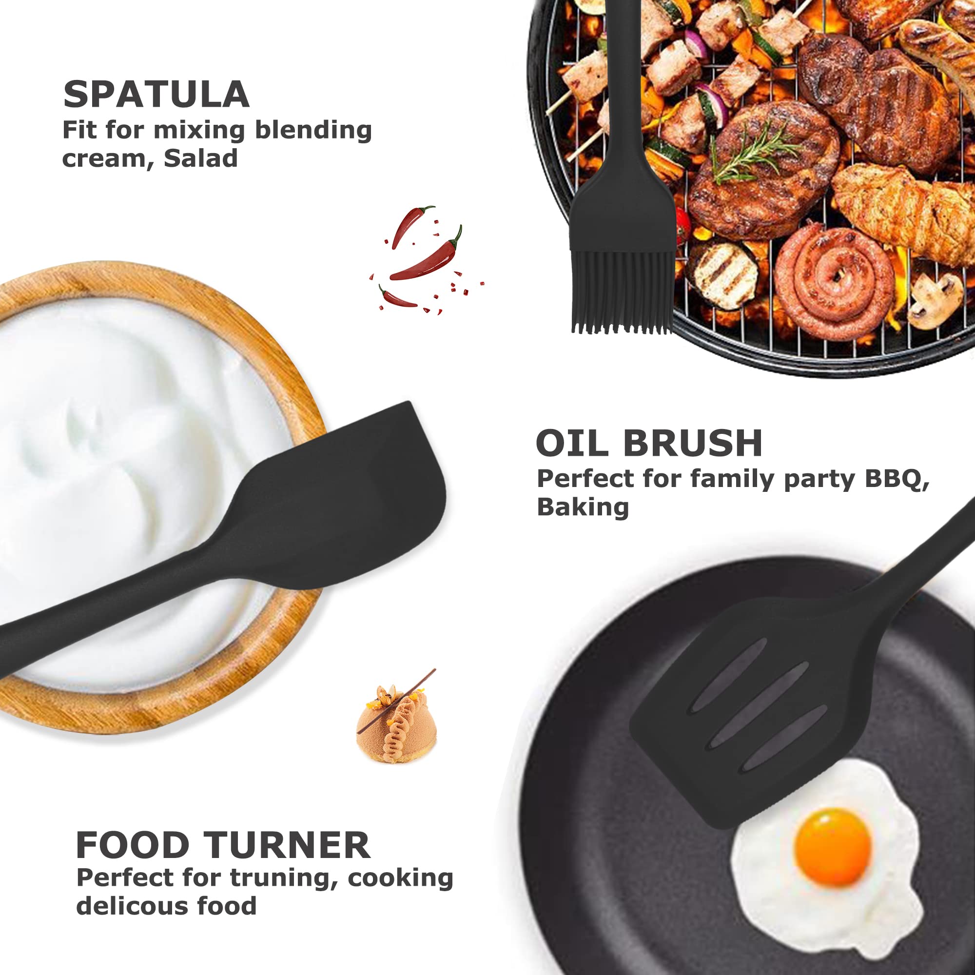 Silicone Kitchen Cooking Utensils Set Kitchen Spatula Set With Holder,5 Pcs Heat Resistant Silicone Kitchen Utensils Gadgets Too
