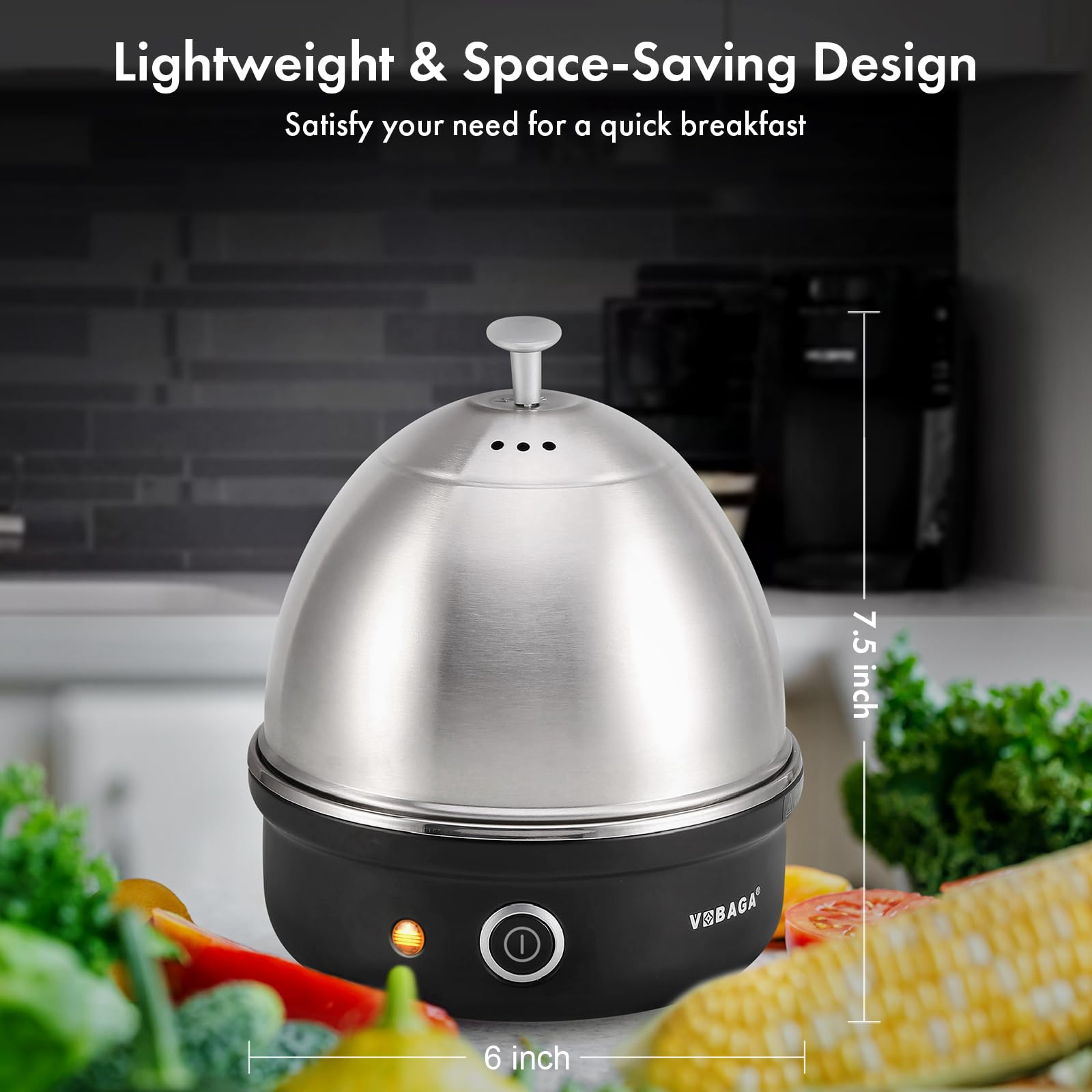 VOBAGA Electric Egg Cooker  Rapid Egg Boiler with Auto Shut Off for Soft  Medium  Hard Boiled  Poached  Steamed Eggs  Vegetables and Dumplings  Stainless Steel Tray with 7-Egg Capacity (Black)