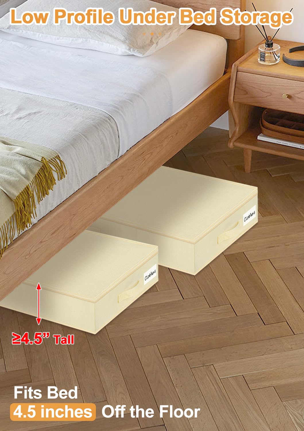 punemi 4.5 Inch Tall Low Profile Under Bed Storage Containers Bins, 2Pcs Shallow Flat Underbed Clothes Storage With Sturdy Struc
