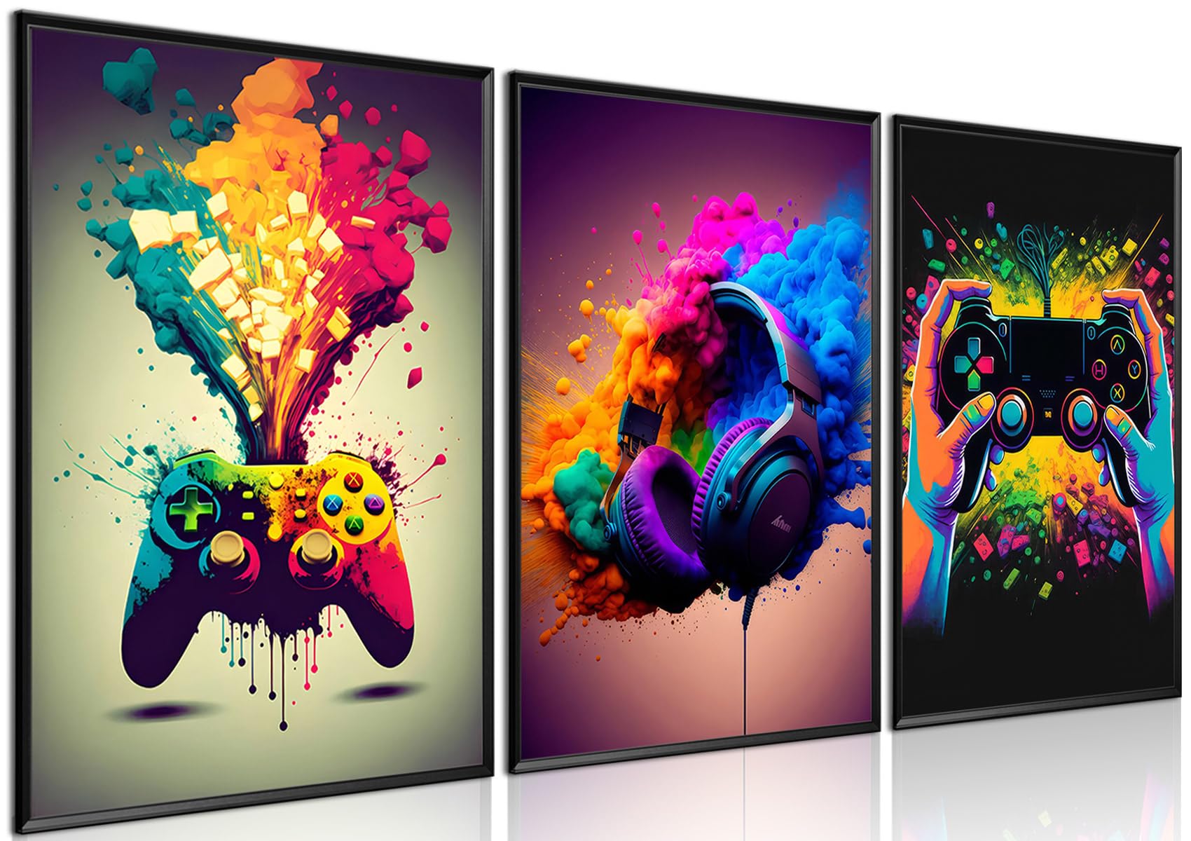 Muwak Gaming Room Decor Wall Art Set Of 3 - Video Gaming Controller Gamer Wall Decor, Gaming Canvas Poster Room Decor For Boys R