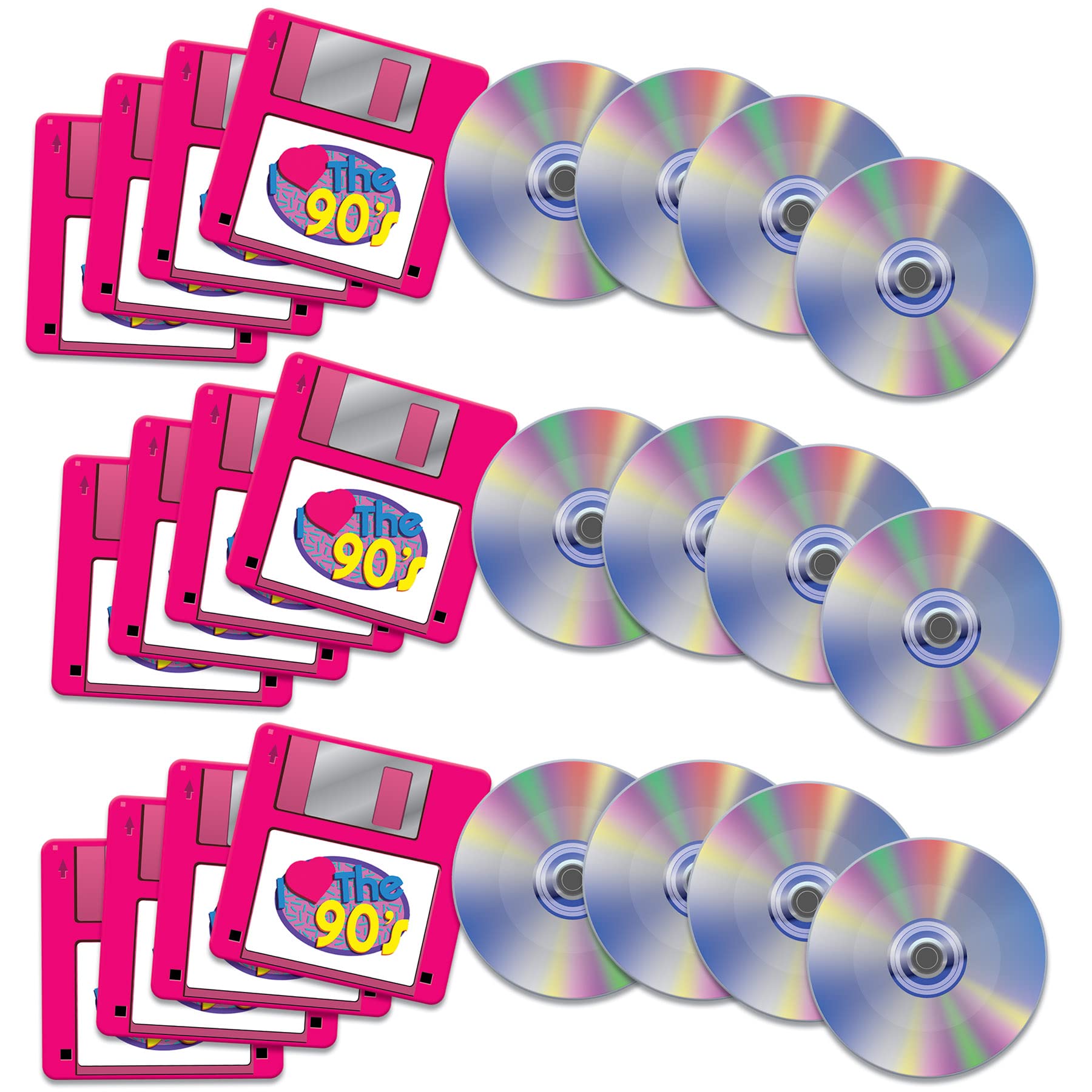 Beistle 24 Piece 1990'S Retro Theme Cd And Floppy Disk Novelty Drink Coasters For Back To The 90'S Party Decorations Supplies
