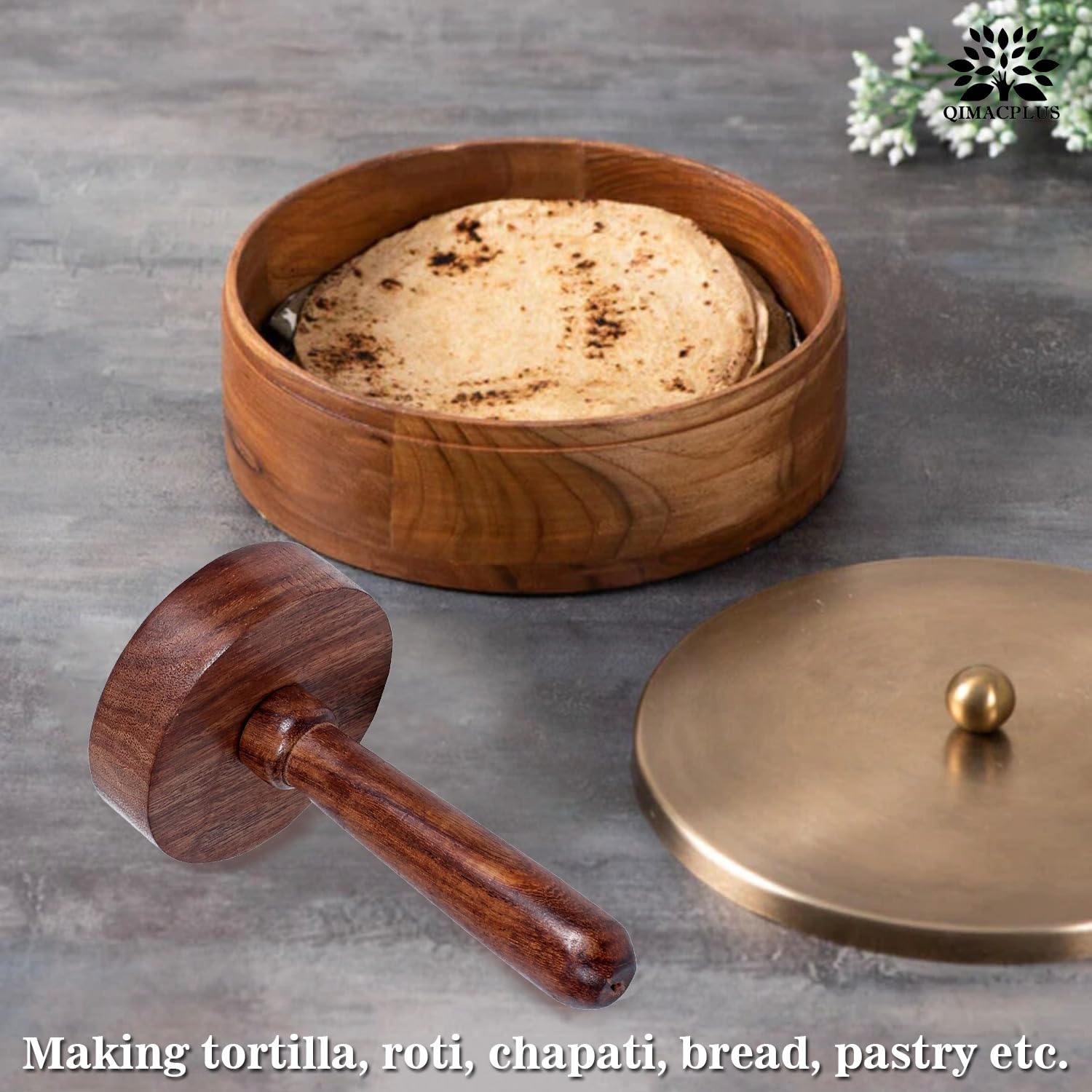 Wholelifeobjects Wooden Potato Masher Daily Use Wooden Pav Bhaji/Vegetable/Potato Masher Wooden Roti Chapati Presser,Roti Bhakri
