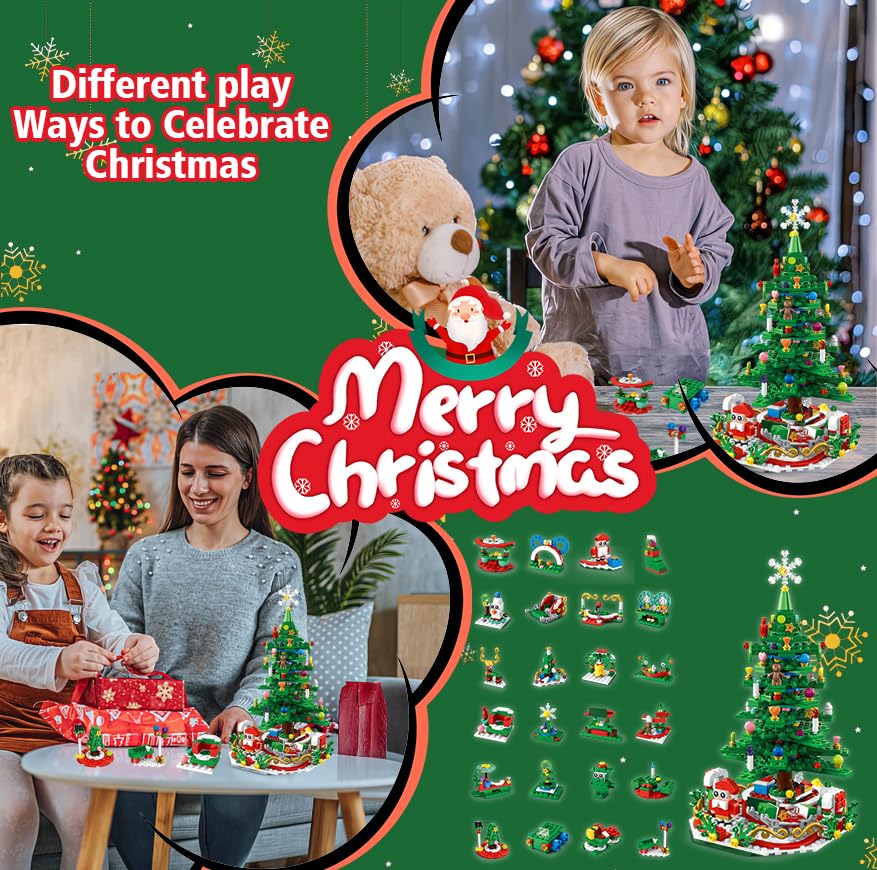 Advent Calendar 2025 Christmas Tree Building Blocks Set, 24 Days Christmas Countdown Building Block Kit, 24 IN 1 Christmas Build