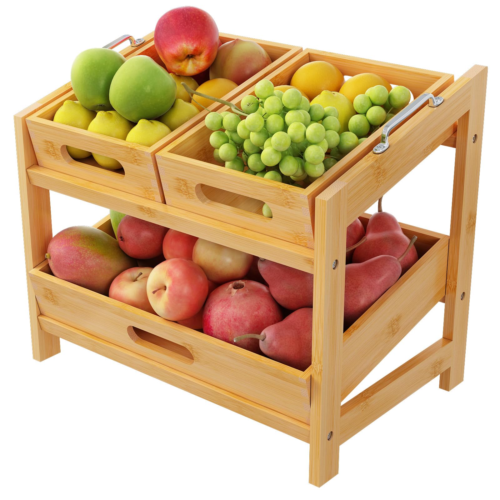 WulaWindy 2 Tier Bamboo Fruit Basket for Kitchen Counter, Wood Storage Rack