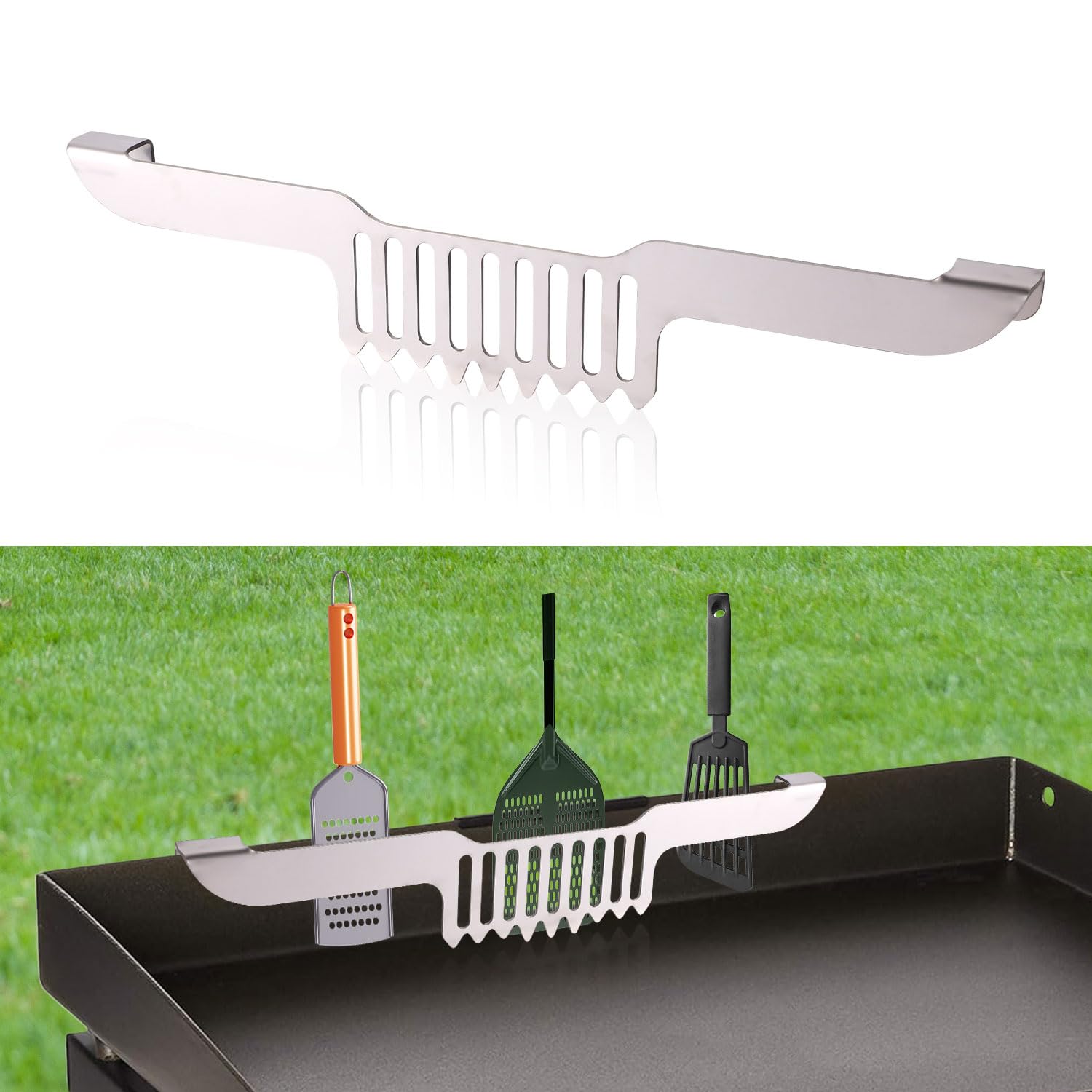 Grease Gate Spatula Holder, 11.81X2.36X0.79 Inch Stainless Steel Griddle Grill Food Screen Adjustable Barbecue Grill Food Mesh H
