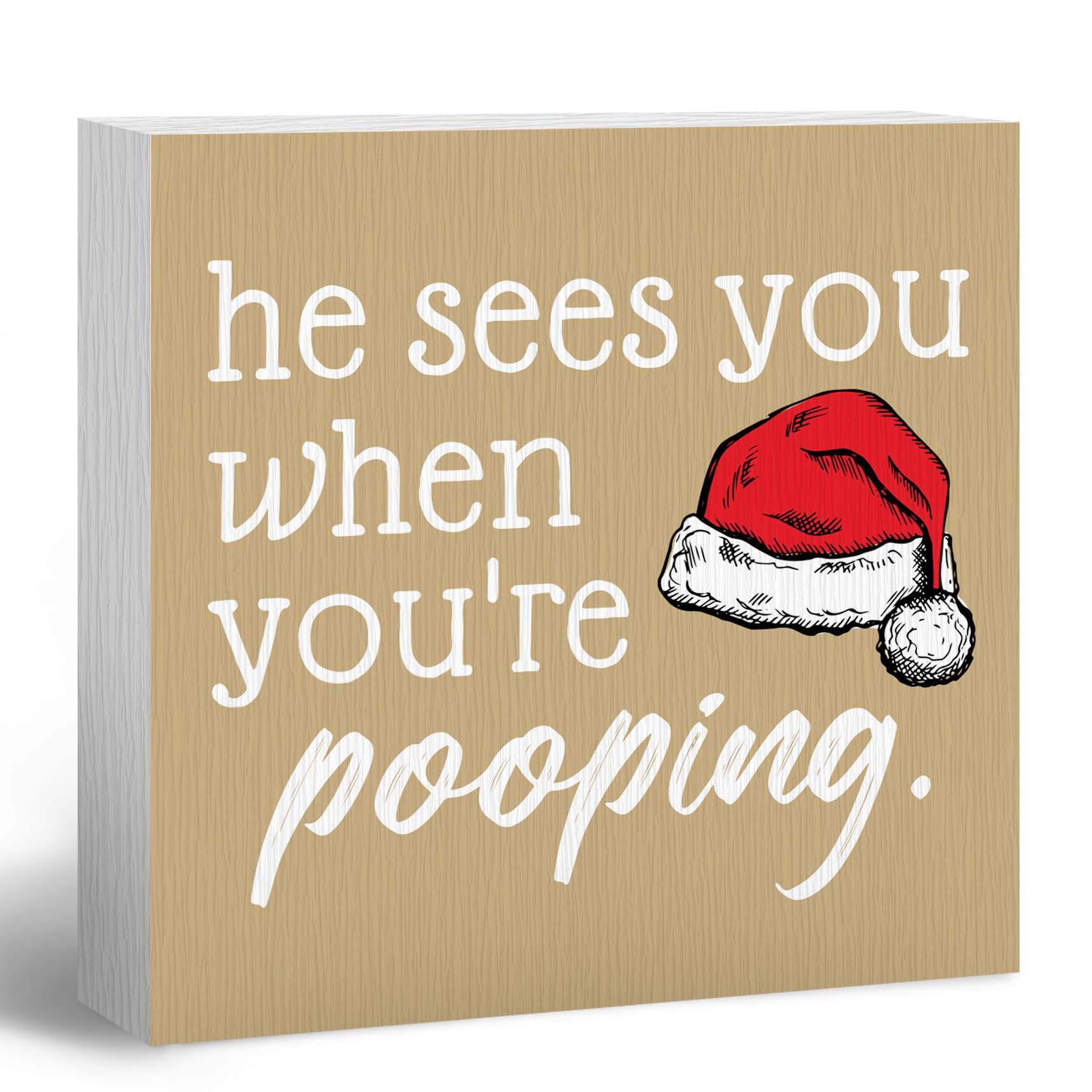 ANIANG He Sees You When You're Pooping Sign, Funny Christmas Decorations, Bathroom Christmas Decor, ChristmasSign, ChristmasWood