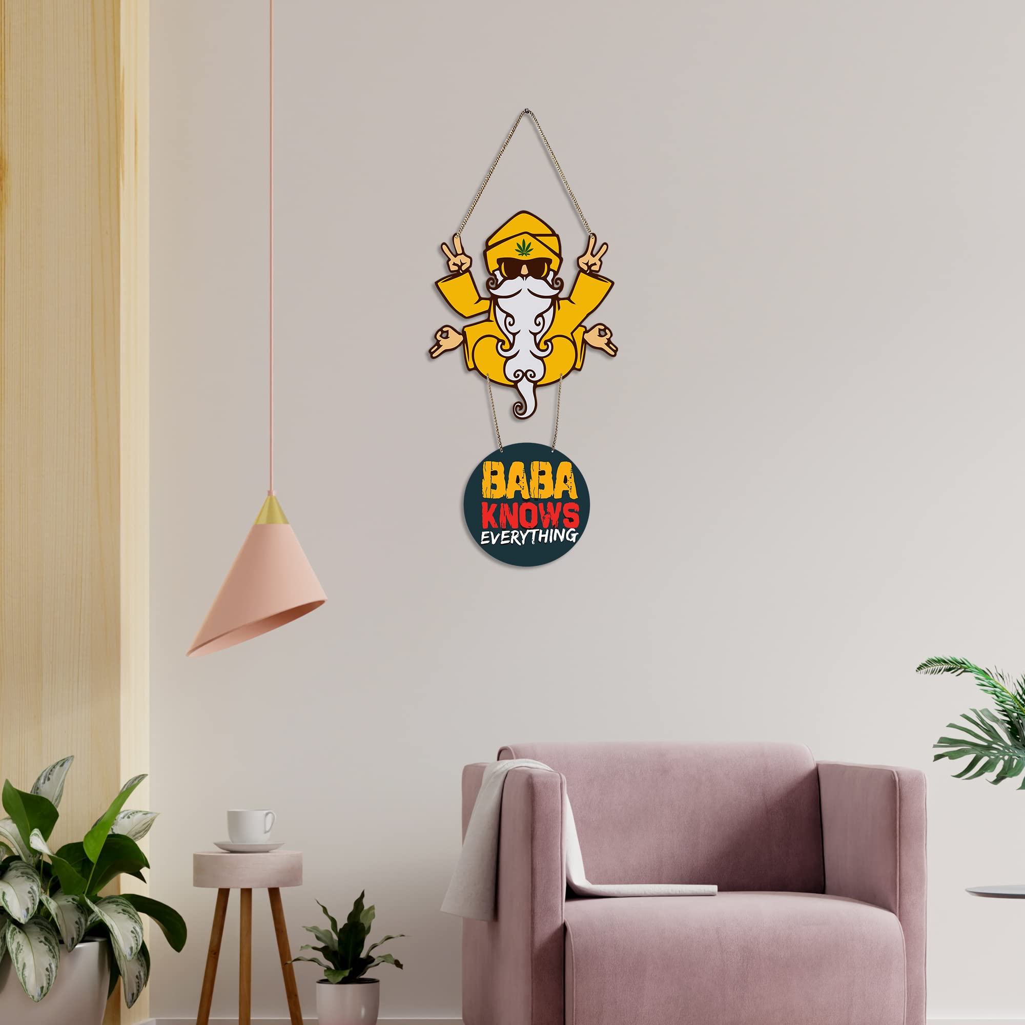 Artvibes Baba Knows Printed Wooden Wall Hanger with Quotes for Home Decor | Office | Gifts | Living Room | Bedroom | Wood Decora