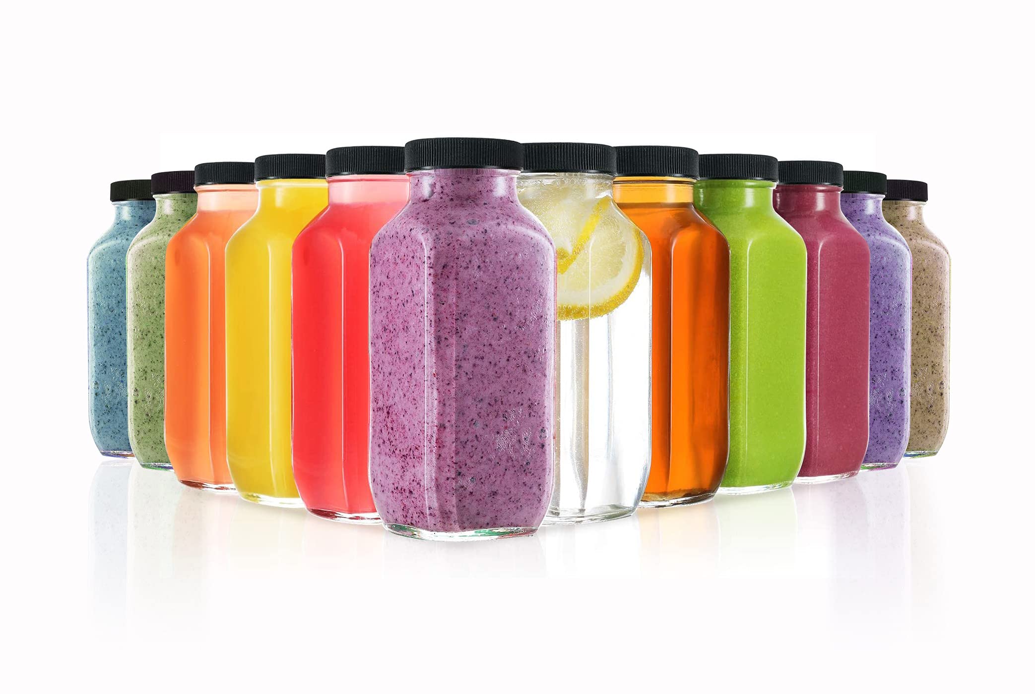 Dilabee Glass Juice Bottles With Lids [12 Pack] Bulk Glass Water Bottles With Caps For Juicing, Smoothie, Milk & Kombucha Glass