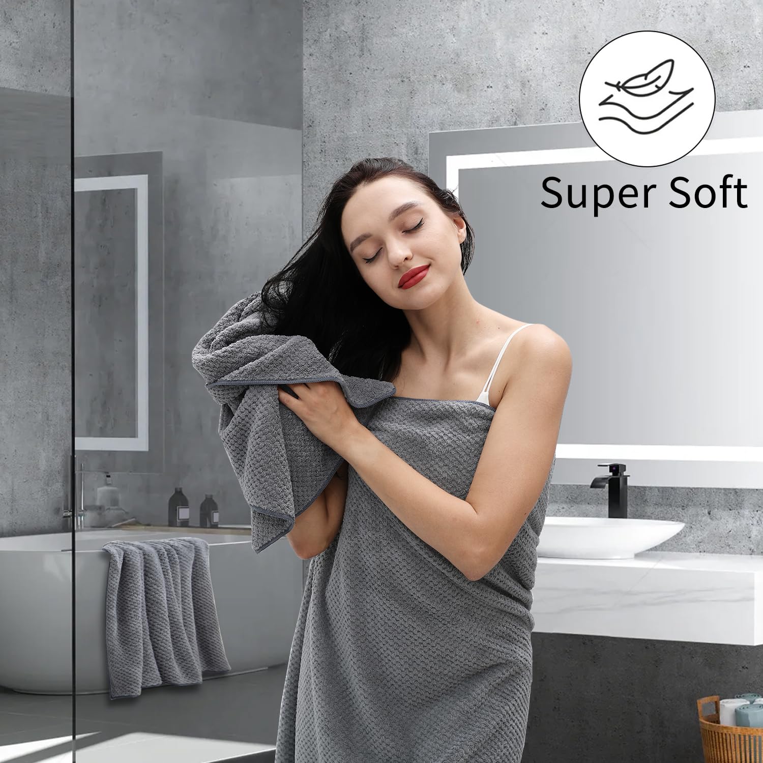 8-Piece Gray Bath Towels Set,2 Oversized Large Bath Towels Sheet,2 Hand Towels And 4 Washcloths - 600 Gsm Soft Luxury Towel Set,