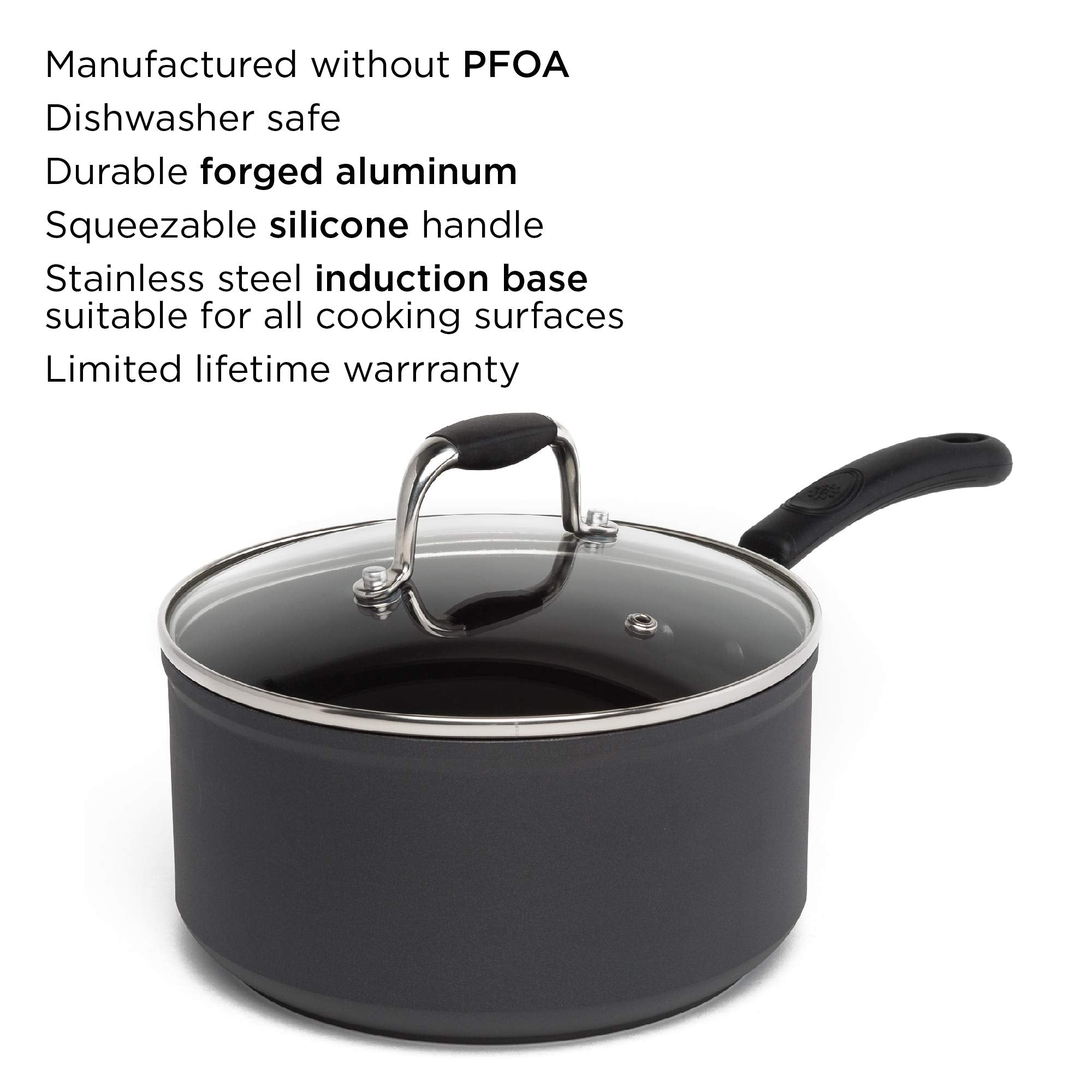 Ecolution Symphony Multipurpose Forged Reinforced Ergonomic Cool-Touch Silicone Handles, Dishwasher Safe, Nonstick, Saucepan - 3