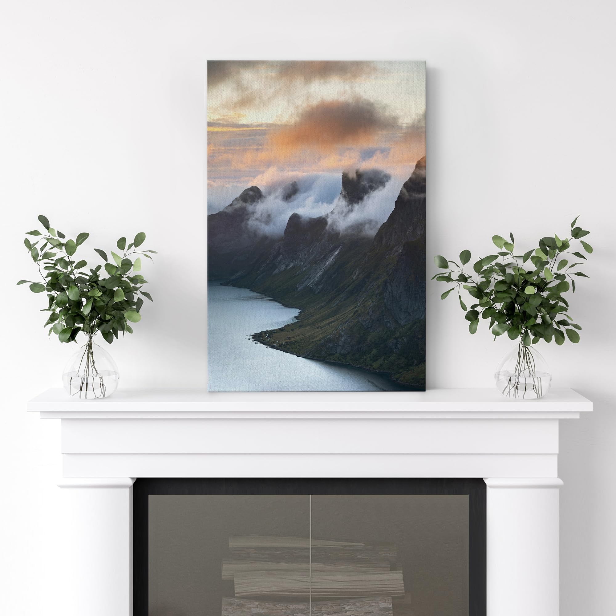 Wall26 Canvas Print Wall Art Misty Mountain Sunrise Over Fjord Animals Photography Realism Rustic Scenic Landscape Wilderness Ze