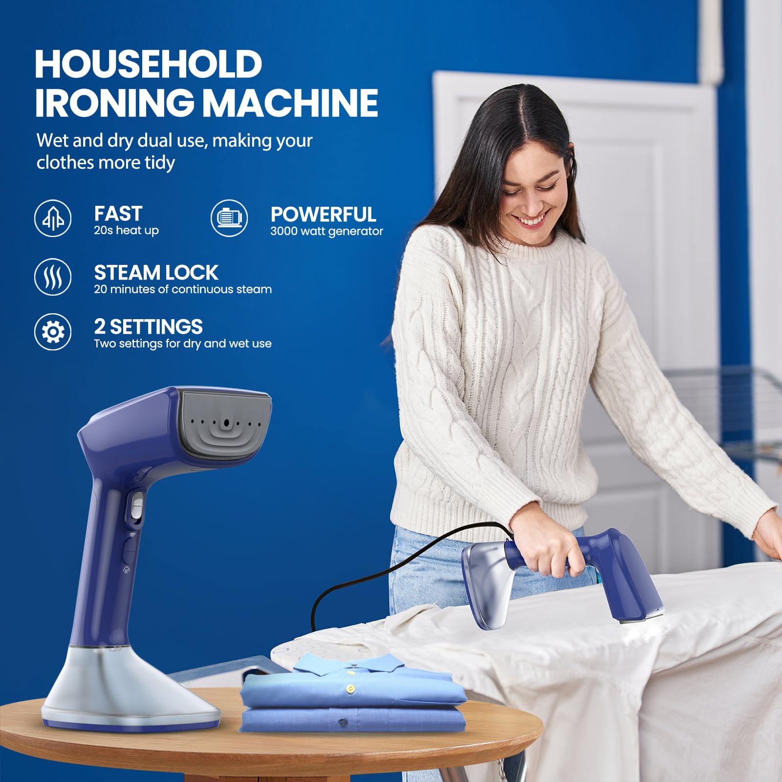 Chrinomee Steamer For Clothes, Handheld Steamer With Wet&Dry Ironing Modes, 20 Sec Fast Heat-Up, 3000W Detachable Water Tank Wit