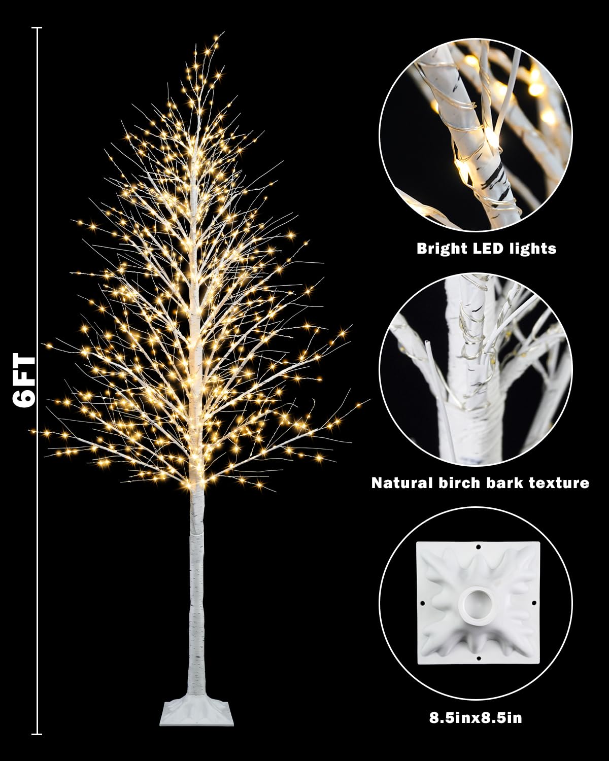 TORONTOKYO 6FT Lighted Birch Tree 910 LEDs Warm White Lights, 8 Modes Light Up White Artificial Christmas Twig Tree with Timer f