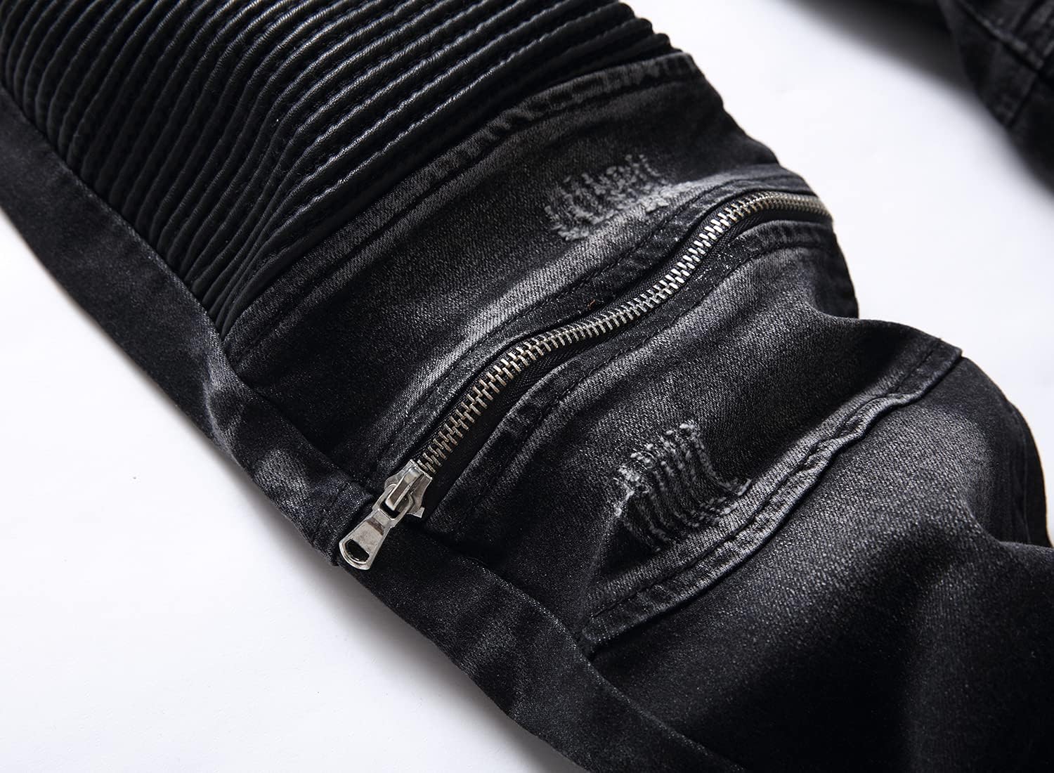 Aititia Mens Biker Zipper Deco Washed Straight Fit Jeans (28, 005 Black)