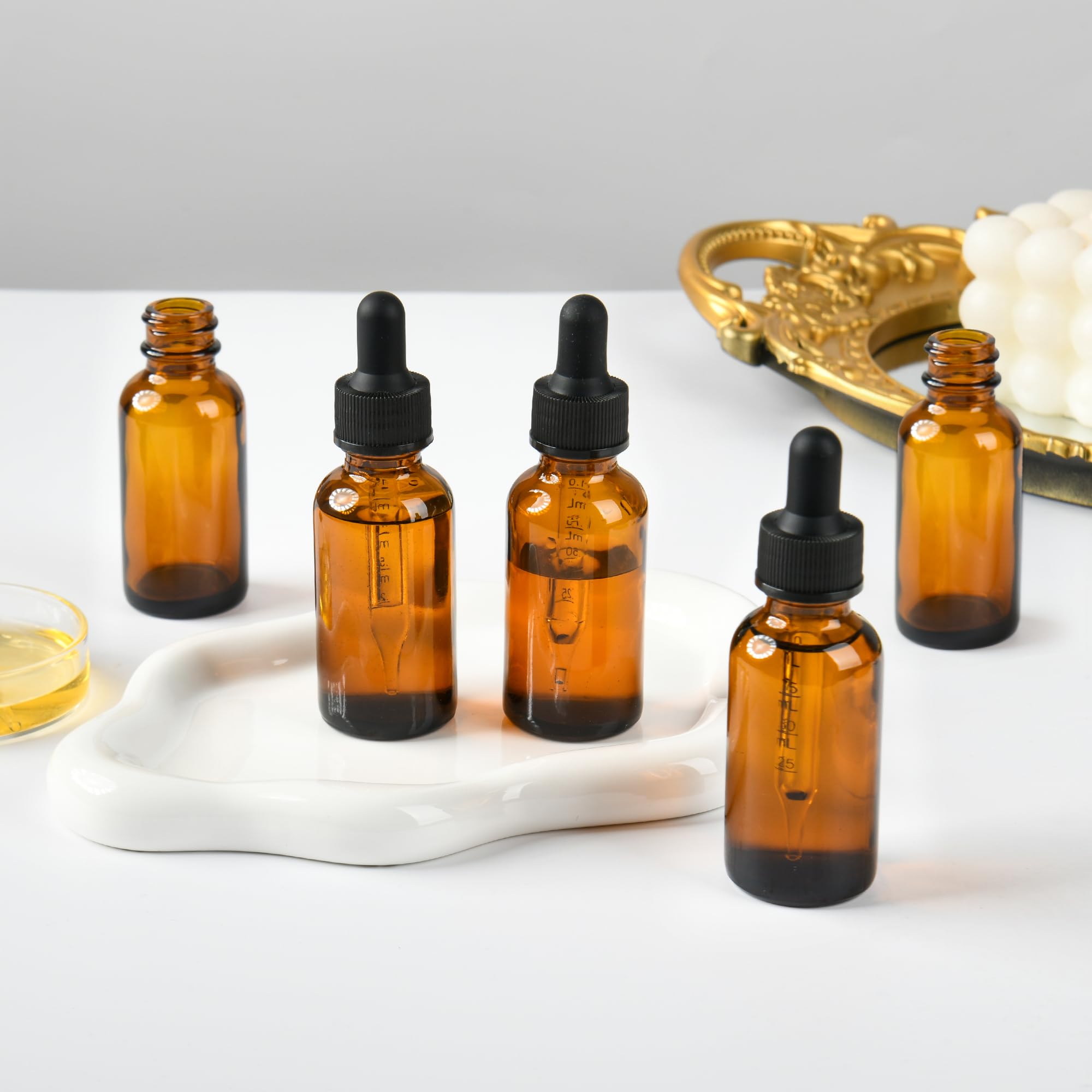 Hpopo 5Pcs Dropper Bottles,1 Oz Leak-Proof Glass Dropper Bottles For Traveling And Storing Essential Oils, Beard Oils, Watercolo