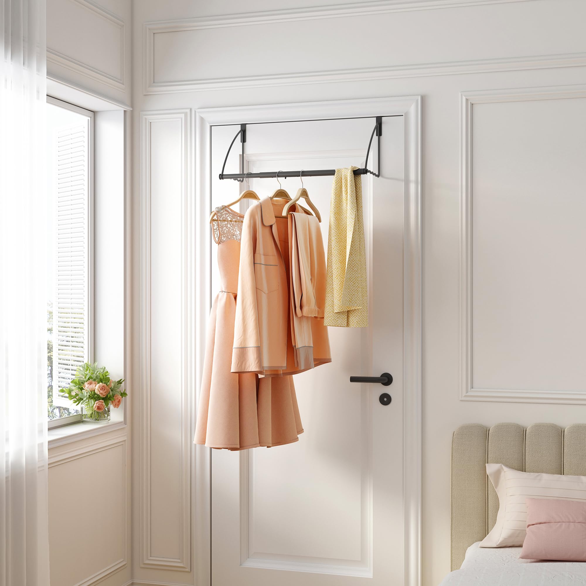 Tajsoon Over The Door Hanger Expandable & Adjustable, Over Door Clothes Hanger Rack For Towel & Coat, Bathroom Over Door Clothes