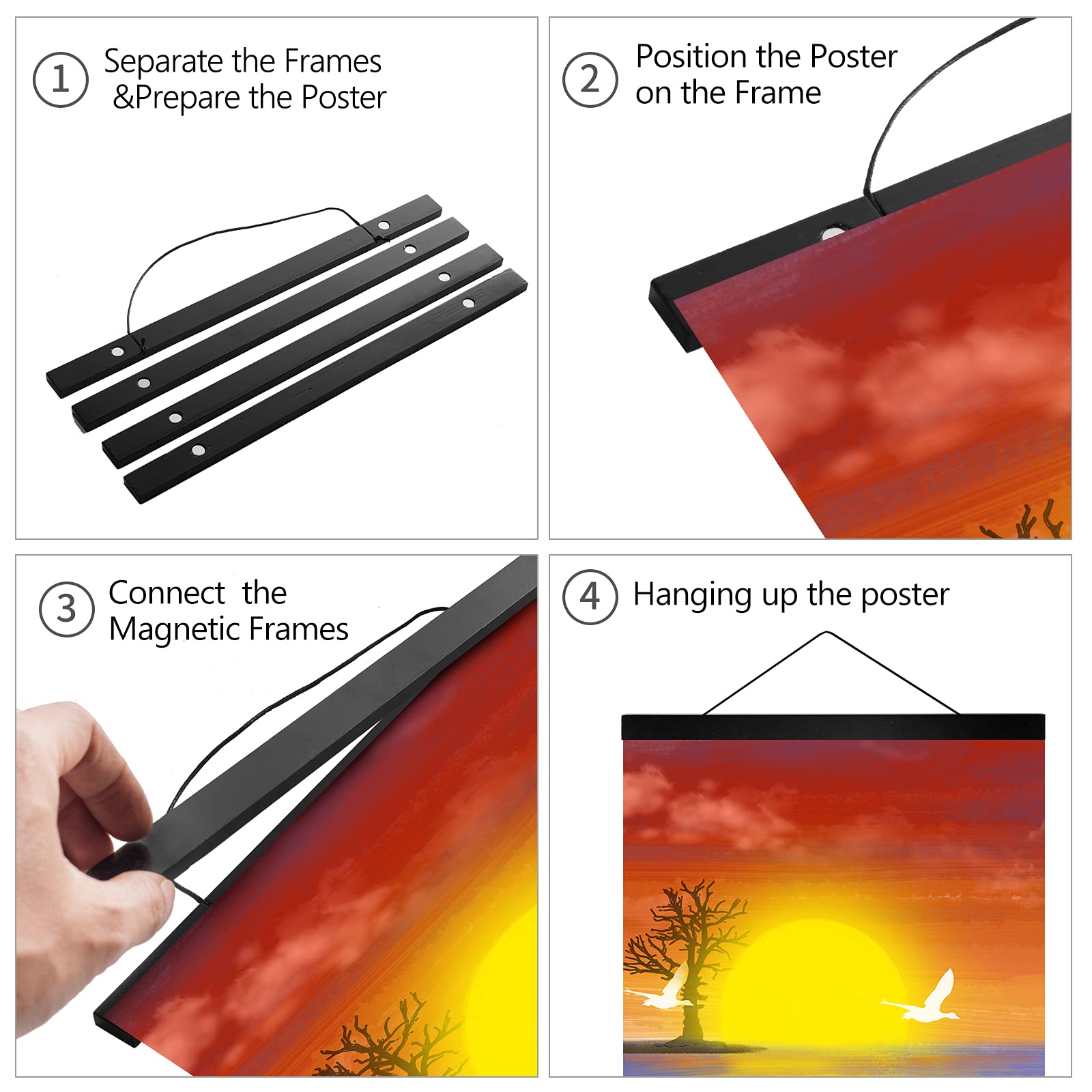 Radezon 24 Inch Wide Magnetic Poster Hanger Frame, 24X36 24X18 24X32 Wood Frame For Posters, Prints, Photos, Pictures, Maps, Scr
