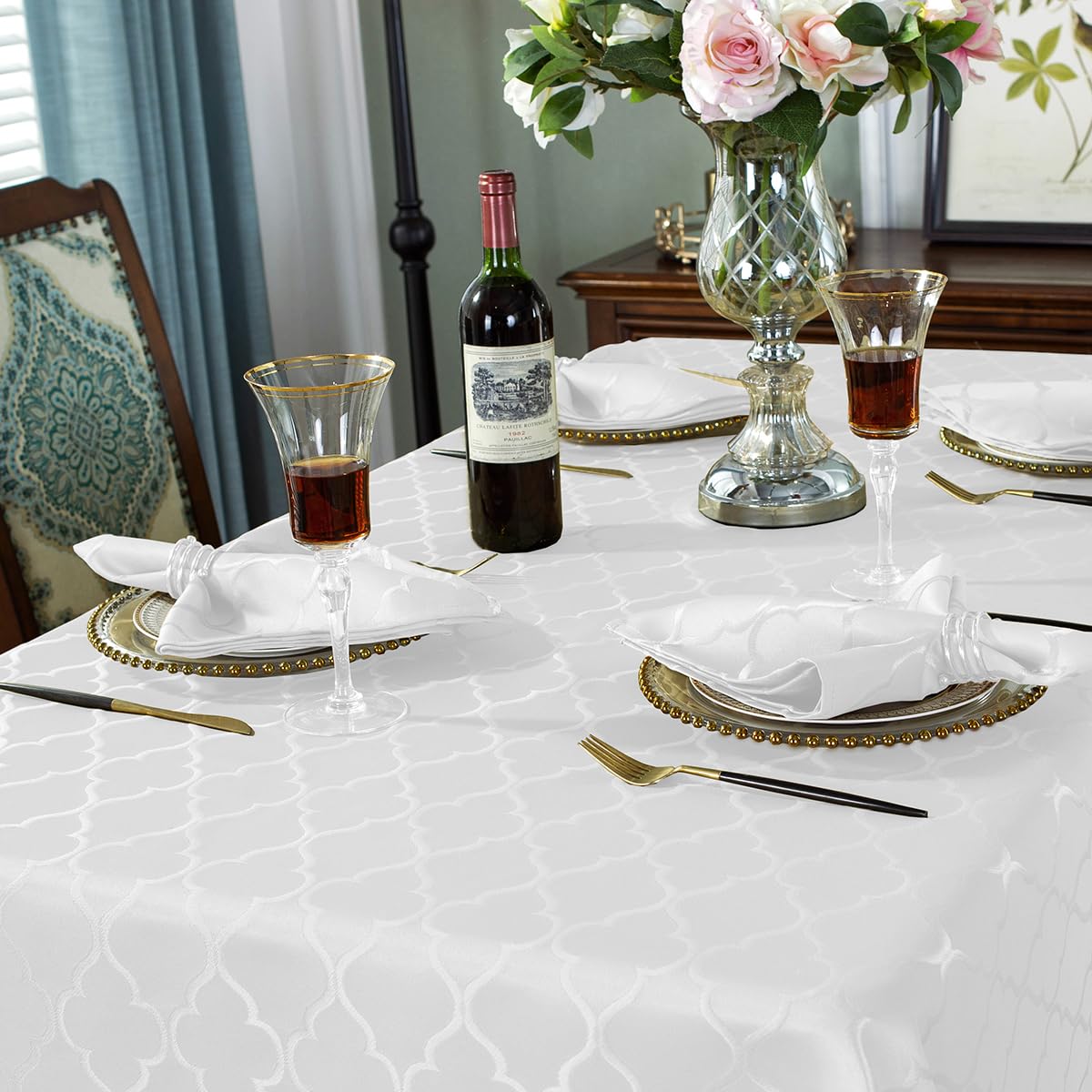 Jacquard Cloth Napkins 20 X 20 Inch Flower Pattern 4 Pieces Solid Washable Comfortable For Restaurant Family Dinners Weddings Pa