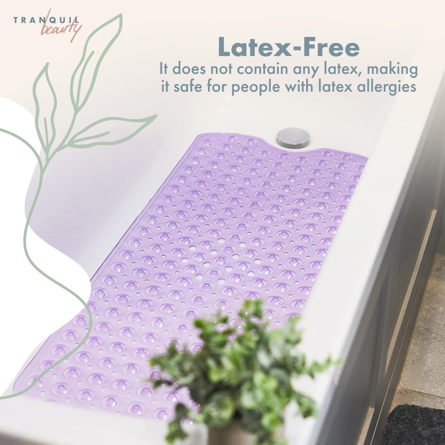 TranquilBeauty Non-Slip Bath Mat with Suction Cups | Purple 100x40cm/40x16in Extra Long Bathtub Mats | Machine-Washable  Latex-Free | Shower Mat Ideal for Elderly & Children