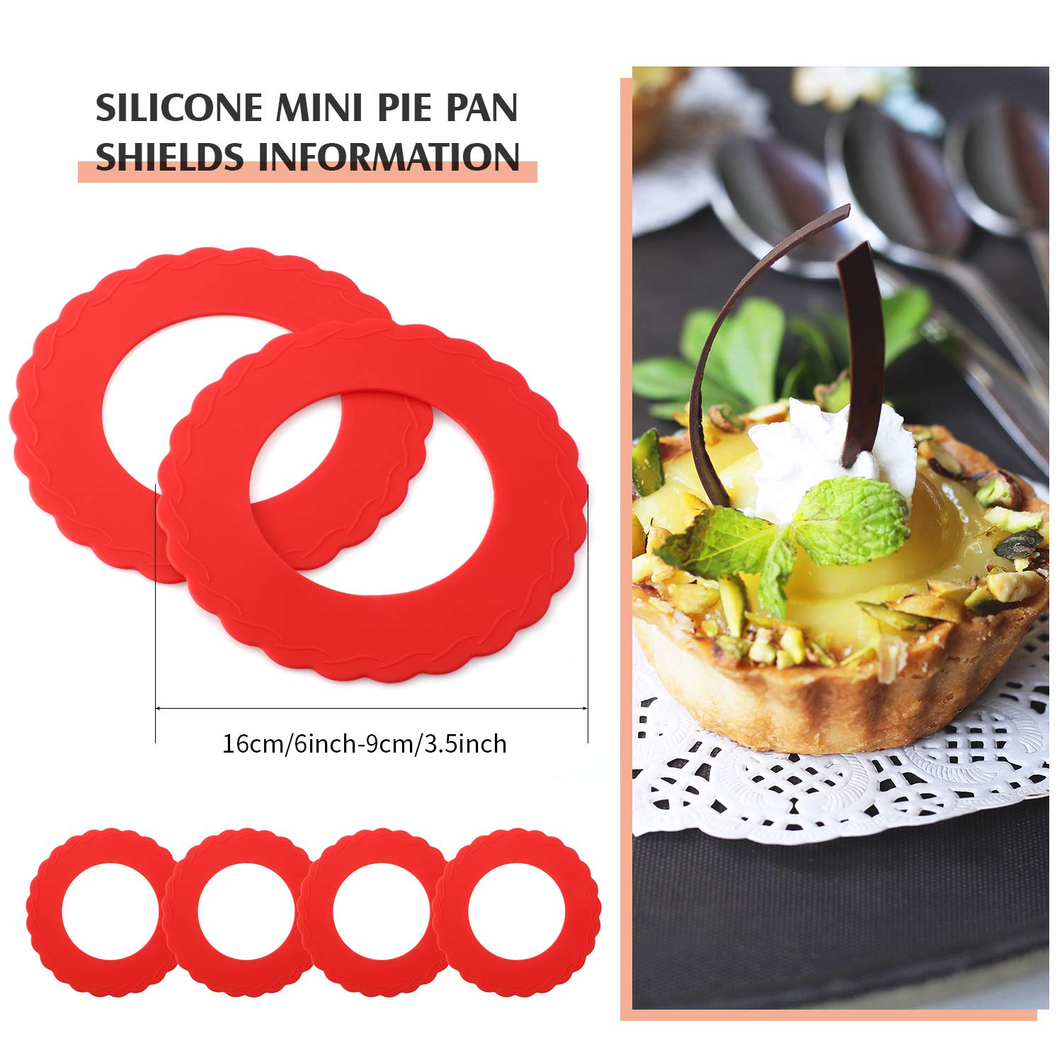 4 Pieces Mini Pie Crust Protector Silicone Pie Protector For 4.5-6 Inch Kitchen Pie Baking Cover For Kitchen Cooking Baking Tool
