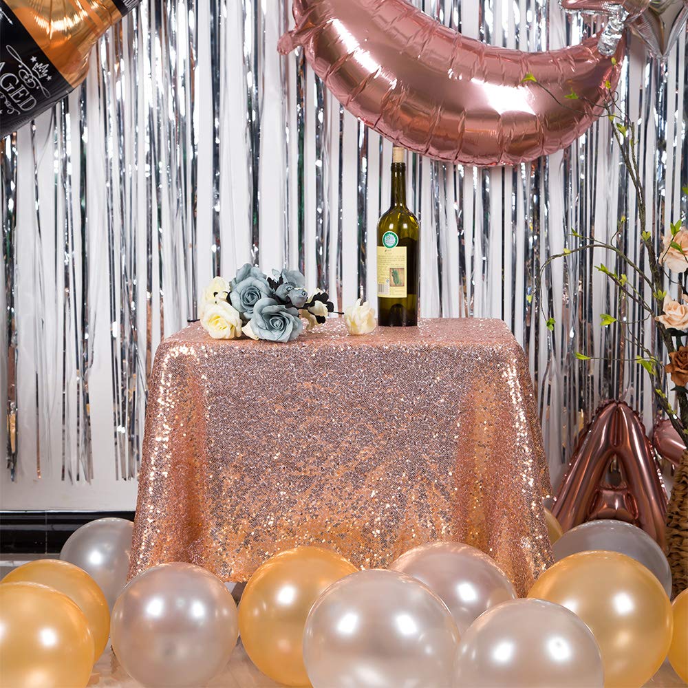 Jyflzq Rose Gold Sequin Tablecloth 50 Round Sparkly Table Cloths Glitter Table Cover Overlay For Wedding Birthday Party Baby Bri
