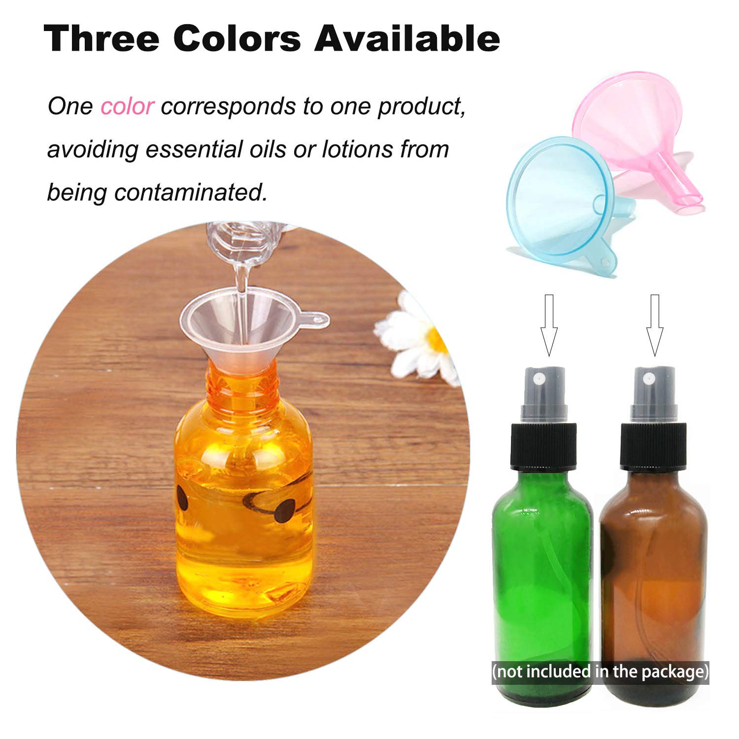 Refillable Cosmetic Containers Funnels  Funnels for Filling Bottles of Lotion  Water  Essential Oils  Lotions  Shampoo  Conditions  Cleaning Products  Pink  Clear  Blue