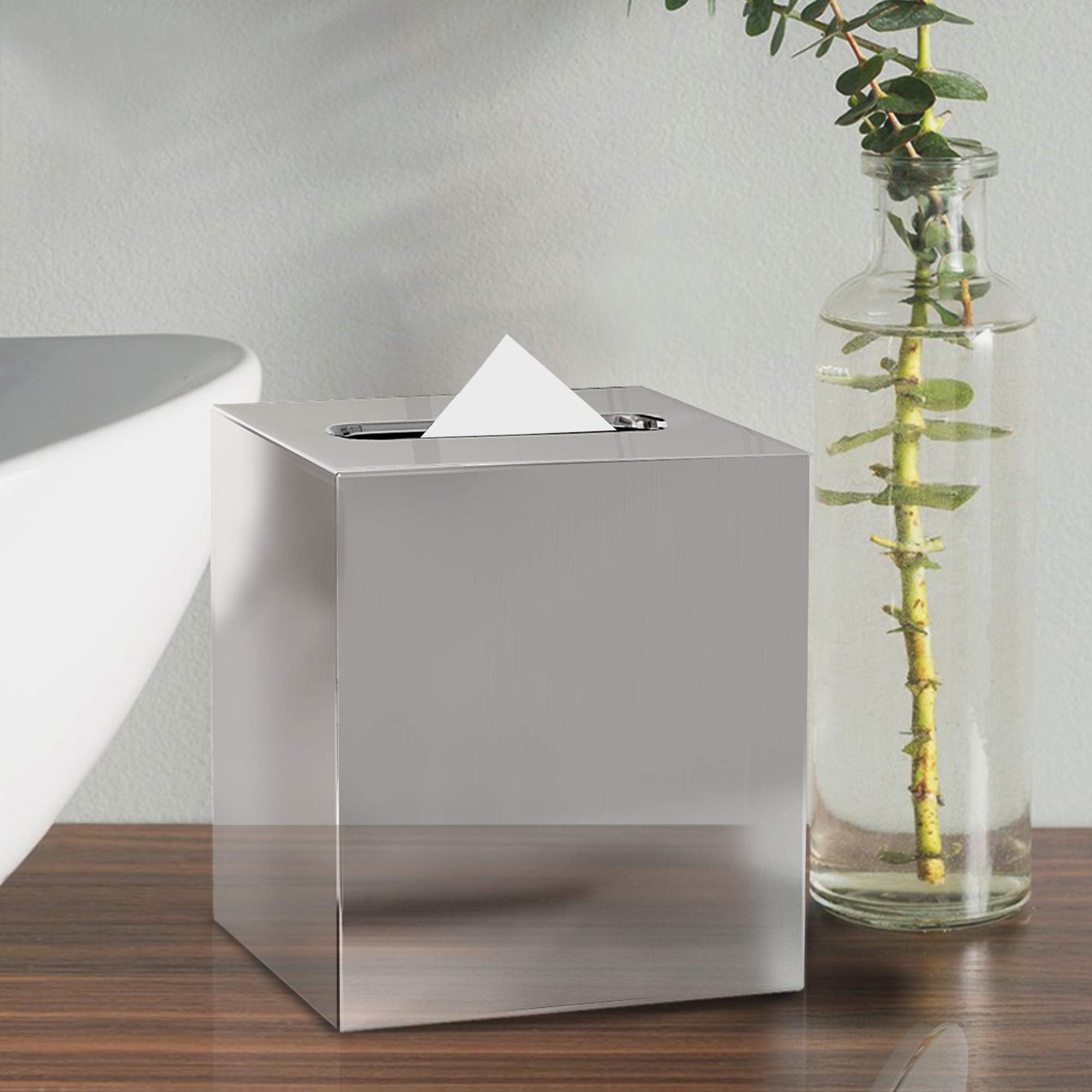 Nu Steel Gloss Square Polished Stainless Steel Luxury Tissue Box Holder