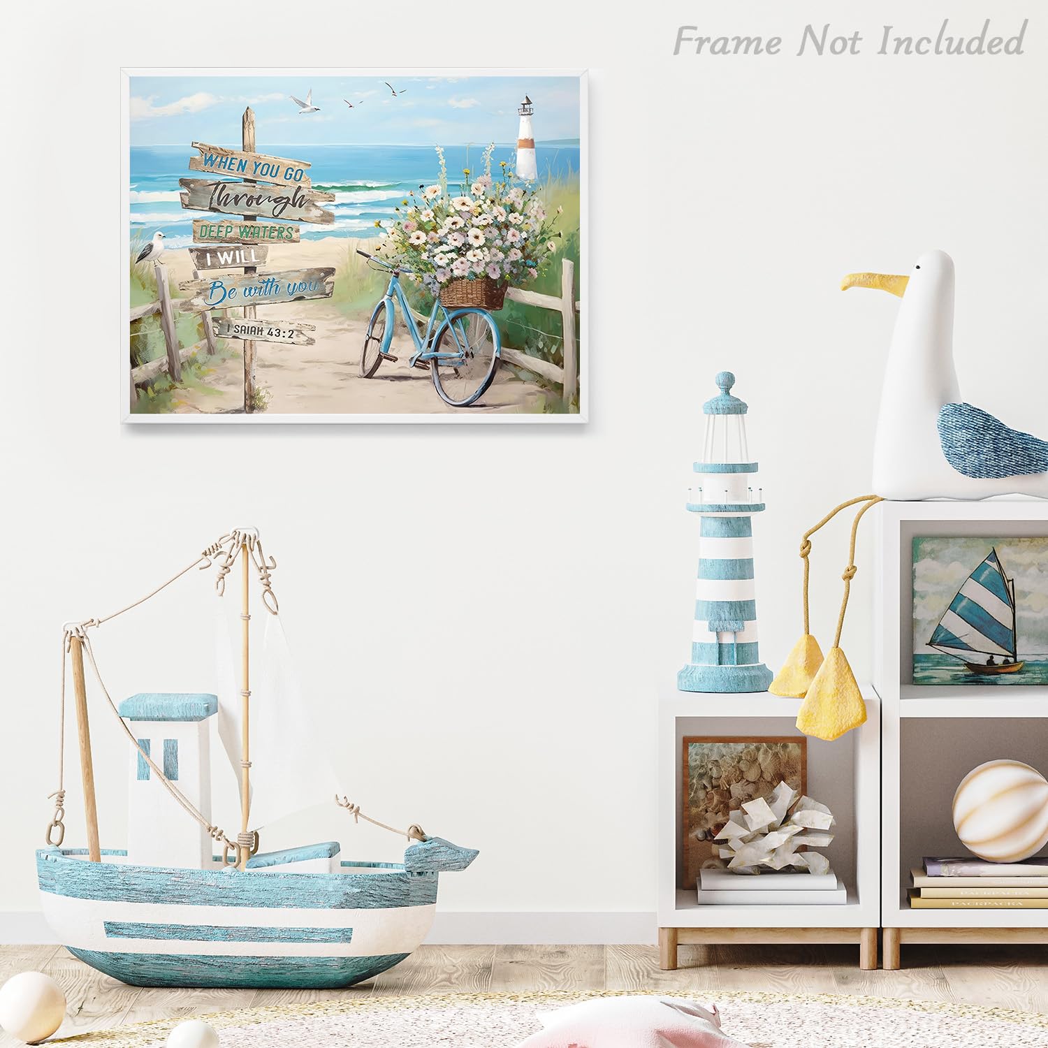 Beach Canvas Wall Art For Bathroom Coastal Bicycle Wall Art Ocean Seascape Wall Decor Teal Aqua Blue Calm Shoreside For Bedroom