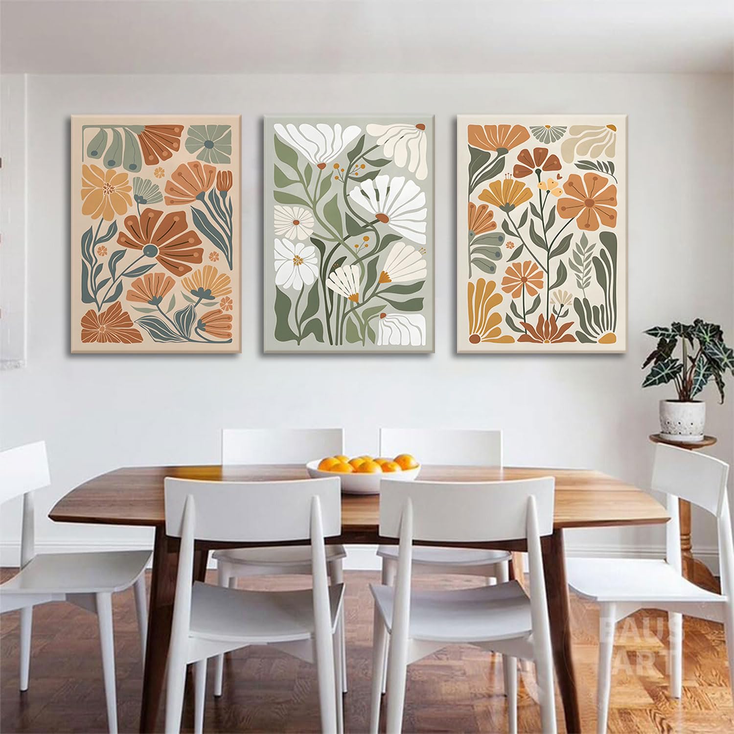 Kissfox Framed Canvas Wall Art Abstract Floral Botanical Print Set Of 3 Green Beige Wildflower Flower Market Paintings Boho Mode