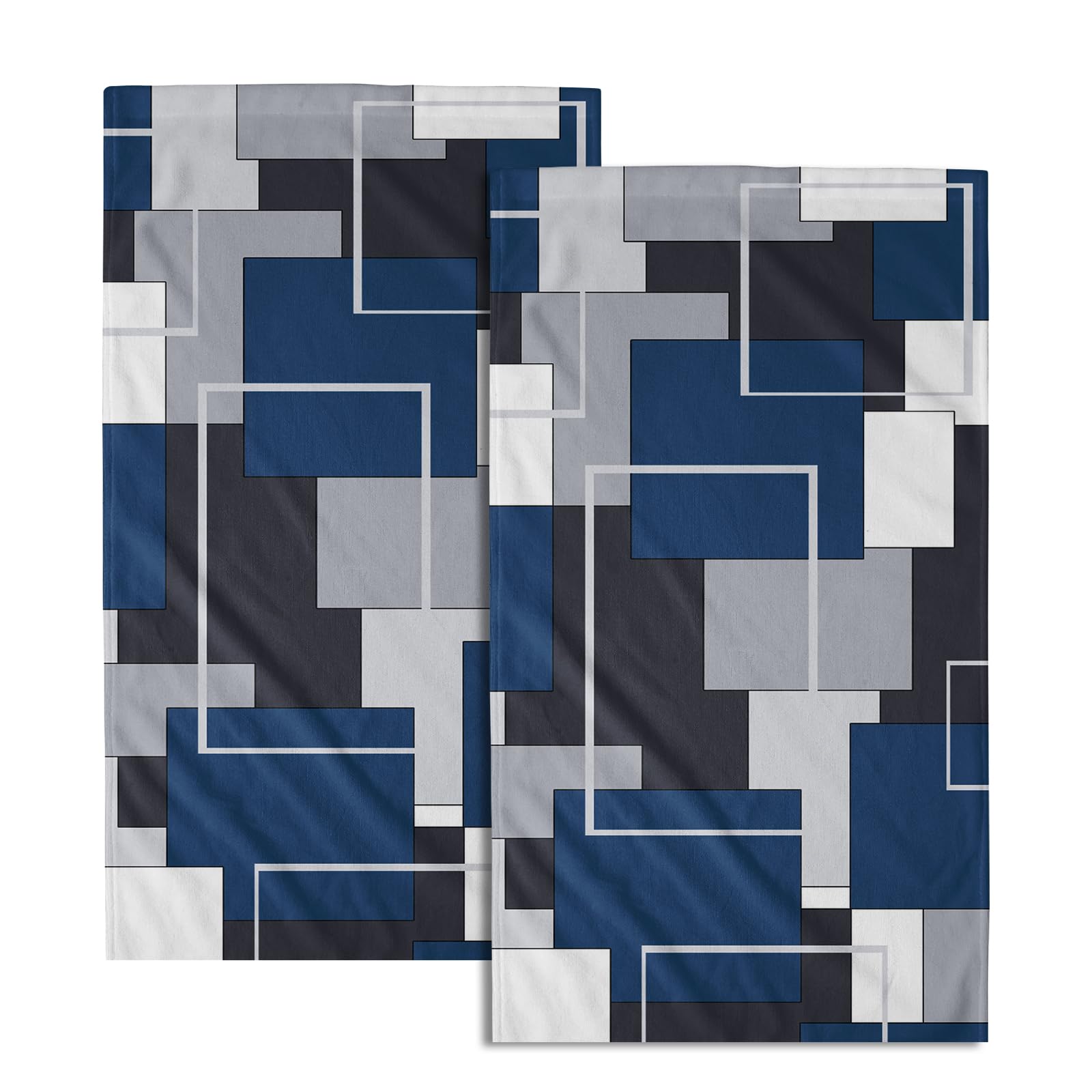 Navy Blue Geometric Hand Towels For Bathroom Set Of 2 Navy Blue Black Modern Decorative Hand Towels For Bathroom Microfiber Abst