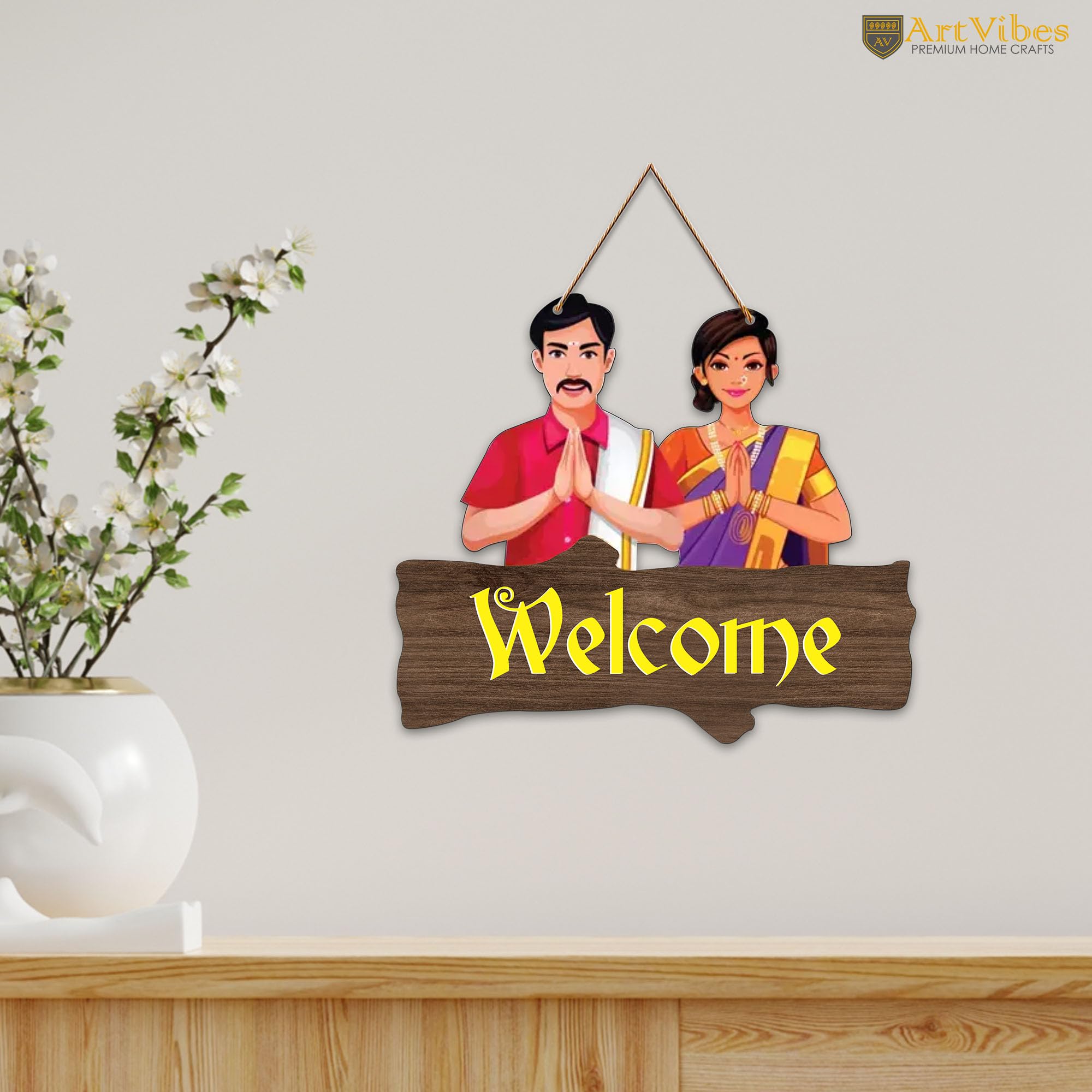 Artvibes Decorative Welcome Sign Wooden Wall Hanger For Gateway | Home Decor | Office | Gifts | Bedroom | Designer Artwork Decor