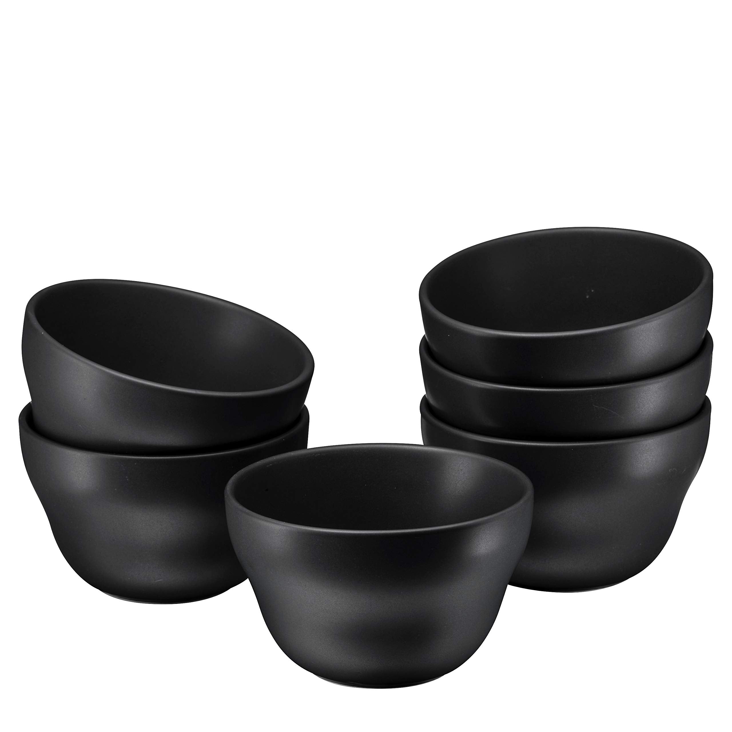 Bruntmor 8 Oz Ceramic Dessert Bowl Set Of 6 In Matte Black, 8 Ounces Ceramic Chip And Dip Bowls, Small Ceramic Dish Set For Snac