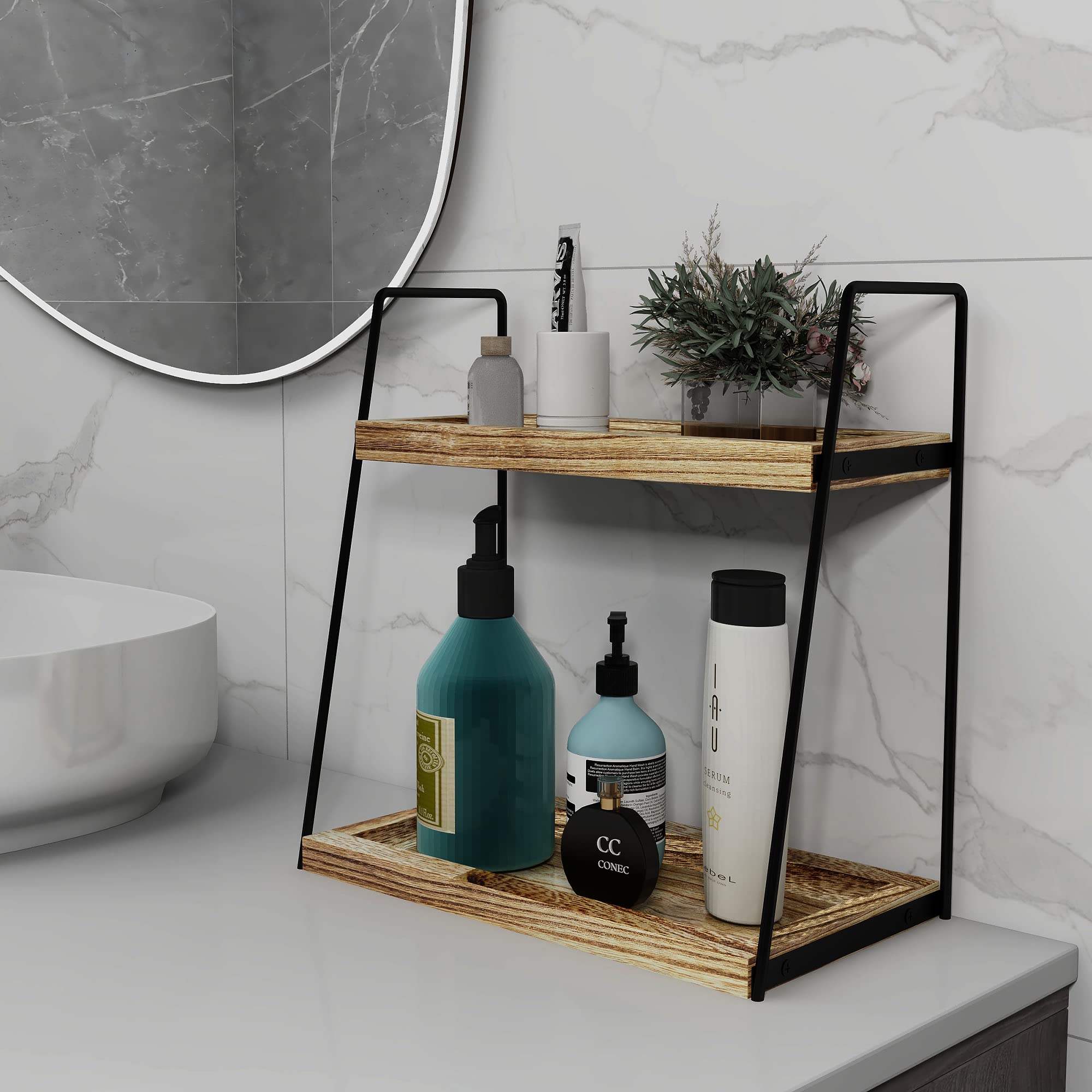 Dorhors 2 Tier Bathroom Counter Organizer Storage,Vanity Organizer For Bathroom Counter,Wood Counter Standing Rack For Bathroom,