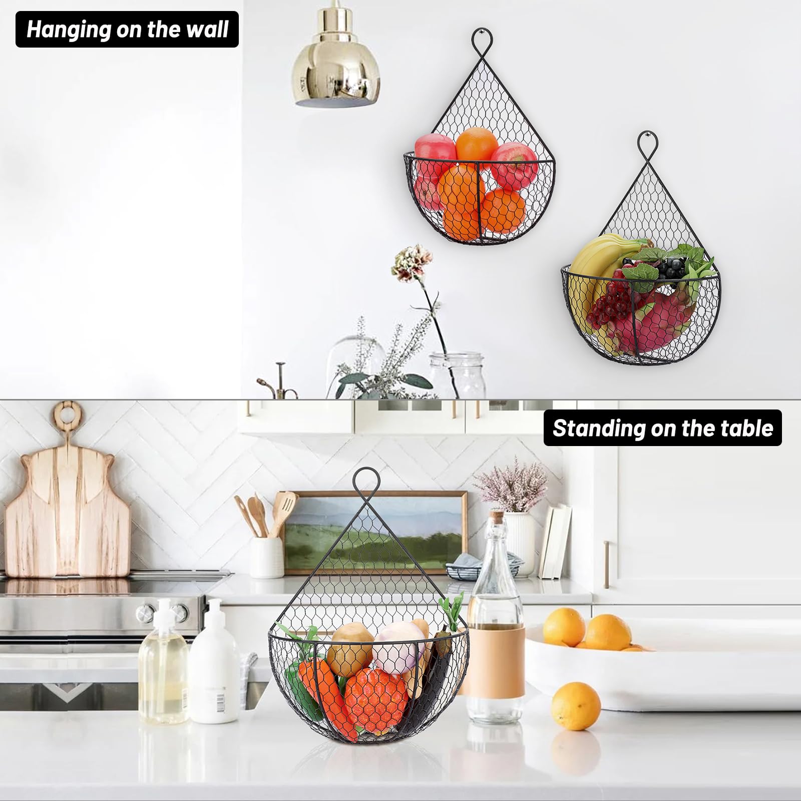Bstkey Set Of 2,Wall-Mounted Hanging Metal Fruit Vegetable Baskets Hanging Produce Bins For Flowers, Decorations,Veggies,Decorat