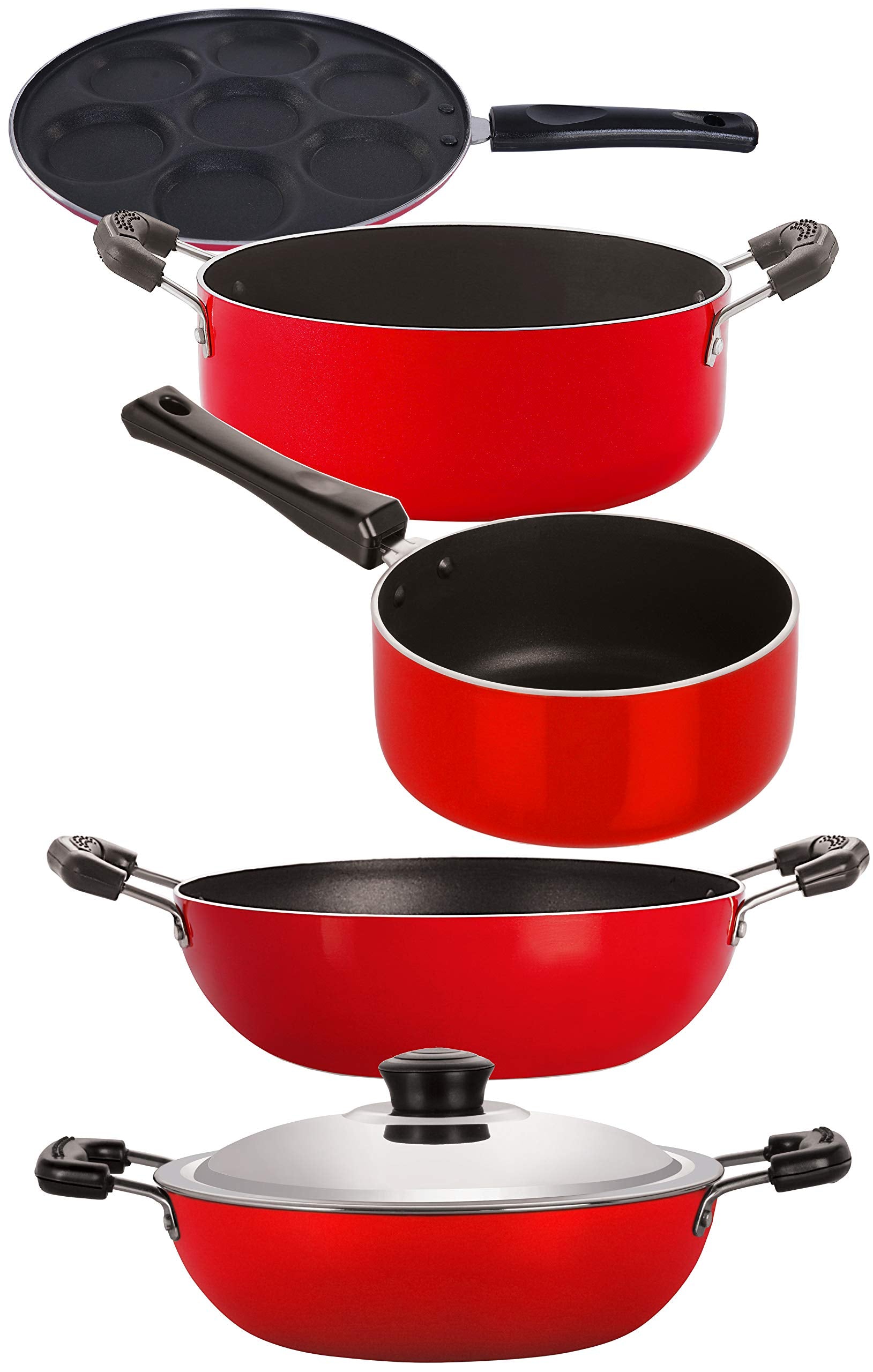 Nirlon NonStick 2 Layer Coated Aluminium NonToxic Healthy 5 Piece Kitchen Cooking Essential Set
