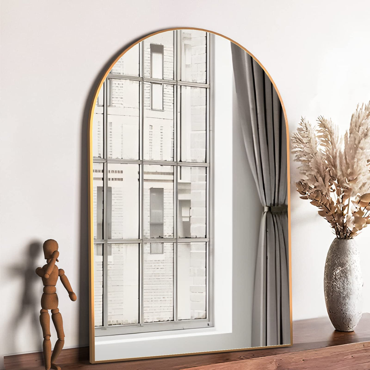 Neuweaby Wall Mounted Mirror, Arched Wall Mirror For Bathroom, 24''X36'' Arch Bathroom Mirror With Metal Frame, Gold Vanity Mirr