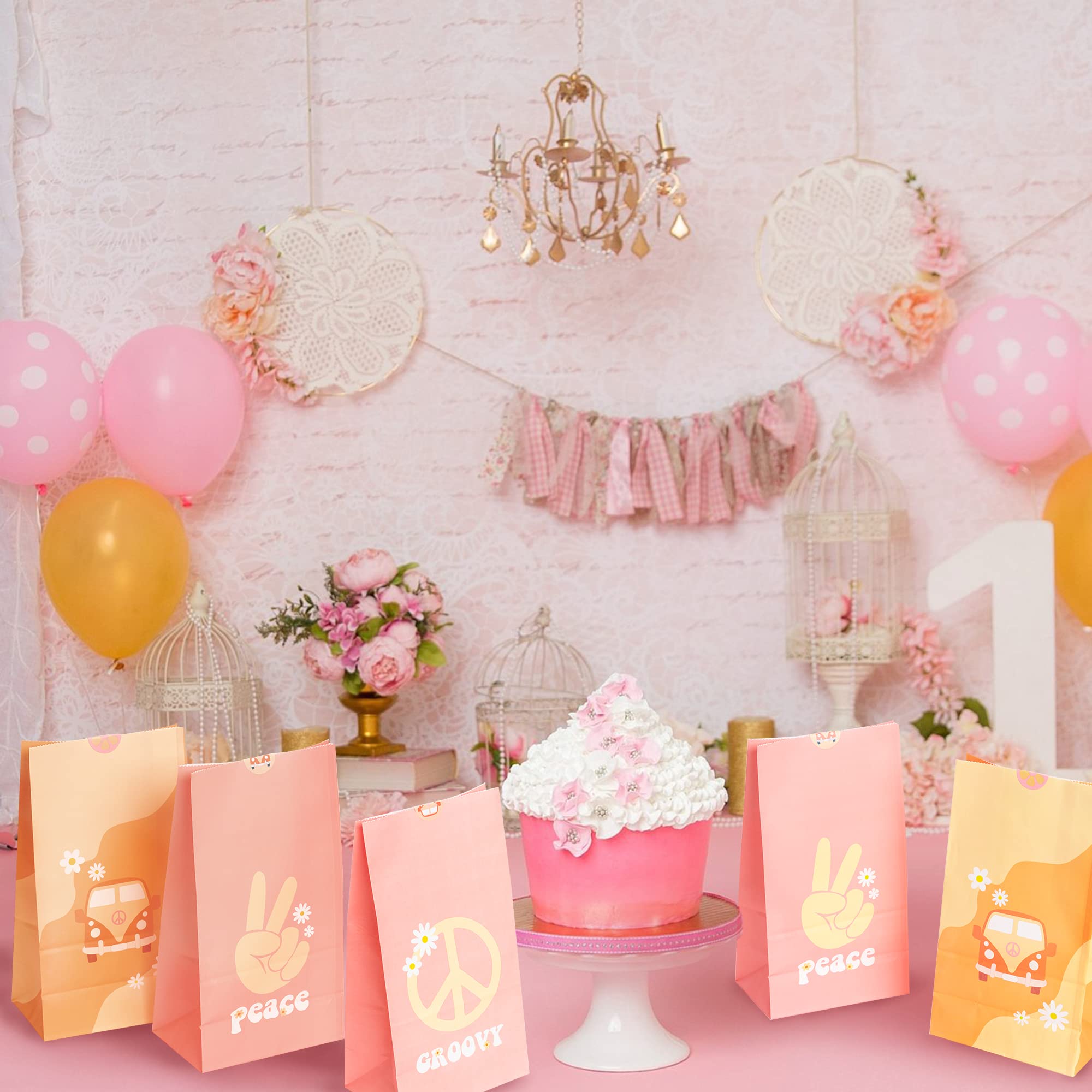 A1Diee 24Pcs Groovy Retro Hippie Boho Party Favors Bags With Stickers Star Groovy Snacks Candy Party Favors Supplies Paper Bags